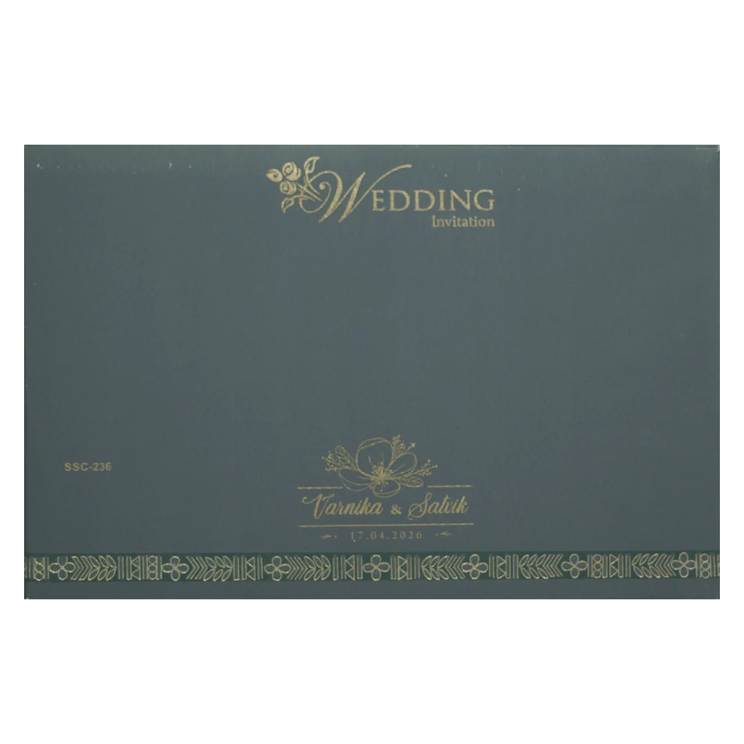 Grey Metallic Gold Padded Wedding Card-KSSC2360 - Image 4