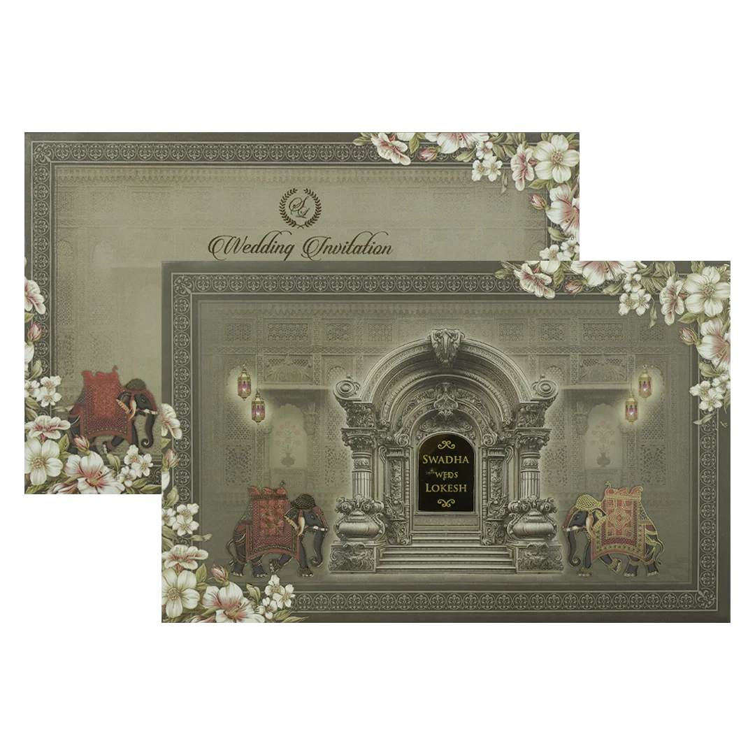 Grey Palace Arch Floral Padded Wedding Card-KRE27810 - Image 2