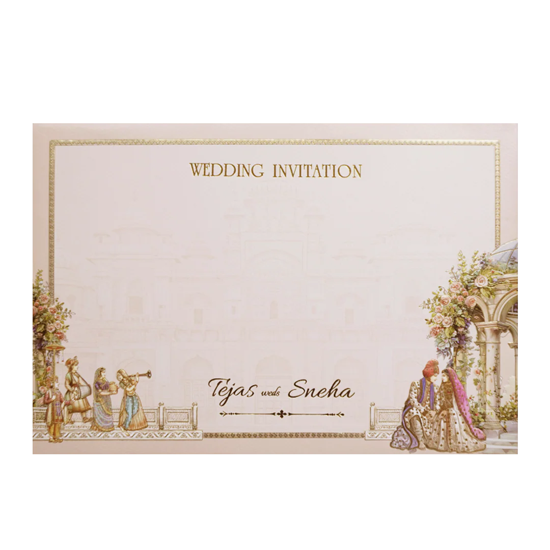 Grey Palace Laser Cut Padded 3D Couple Wedding Card-KMMEX8120 - Image 4