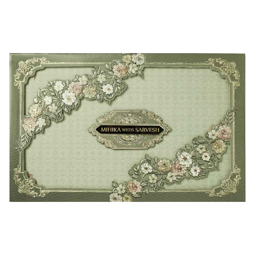 Grey Pastel Floral Padded Wedding Card-KSSC2440 - Image 3