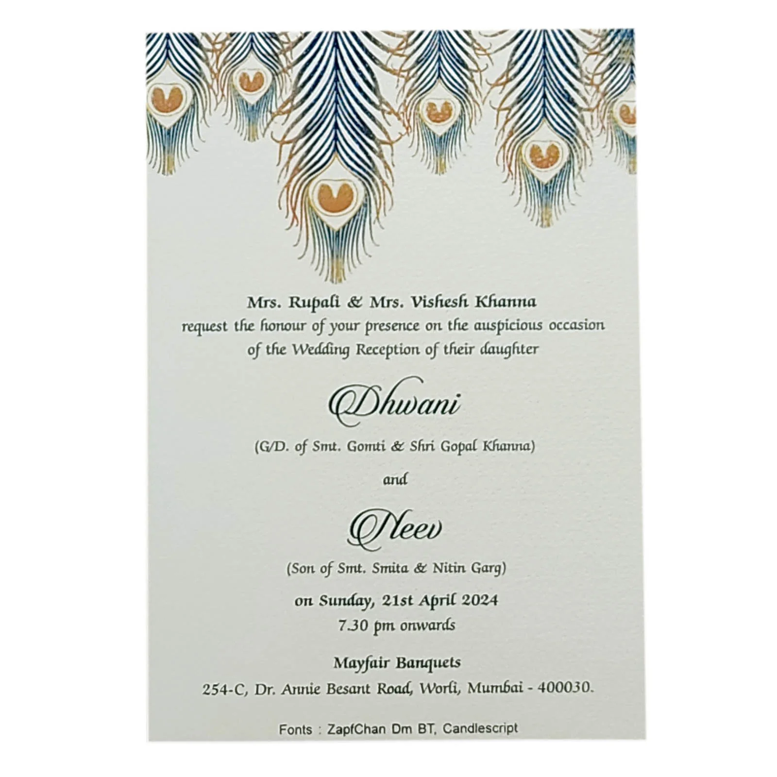 Grey Peacock Single Sheet Invitation Card-KRCS6091 - Image 2