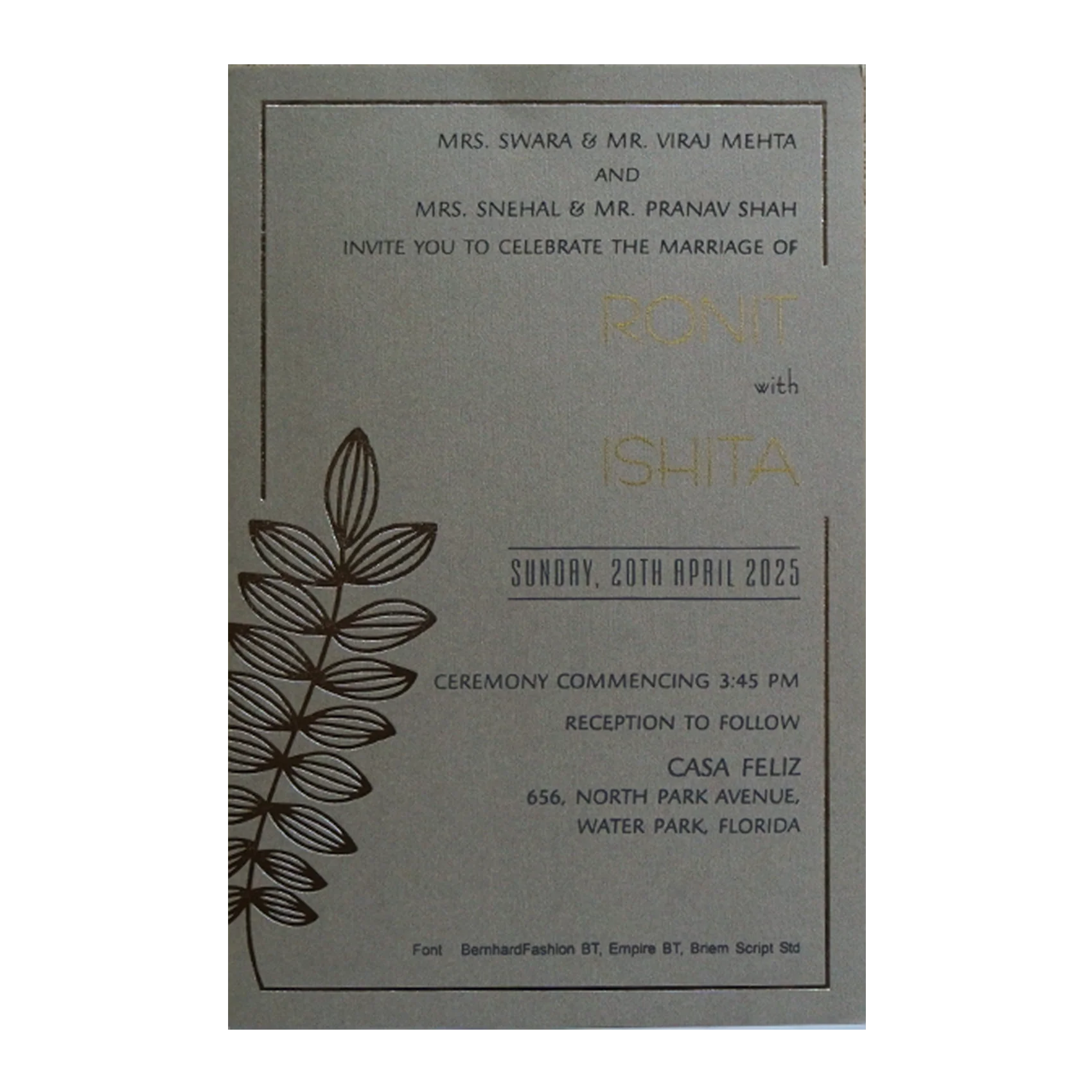 Grey Petal Single Sheet Invitation Card-KRCS7211 - Image 2