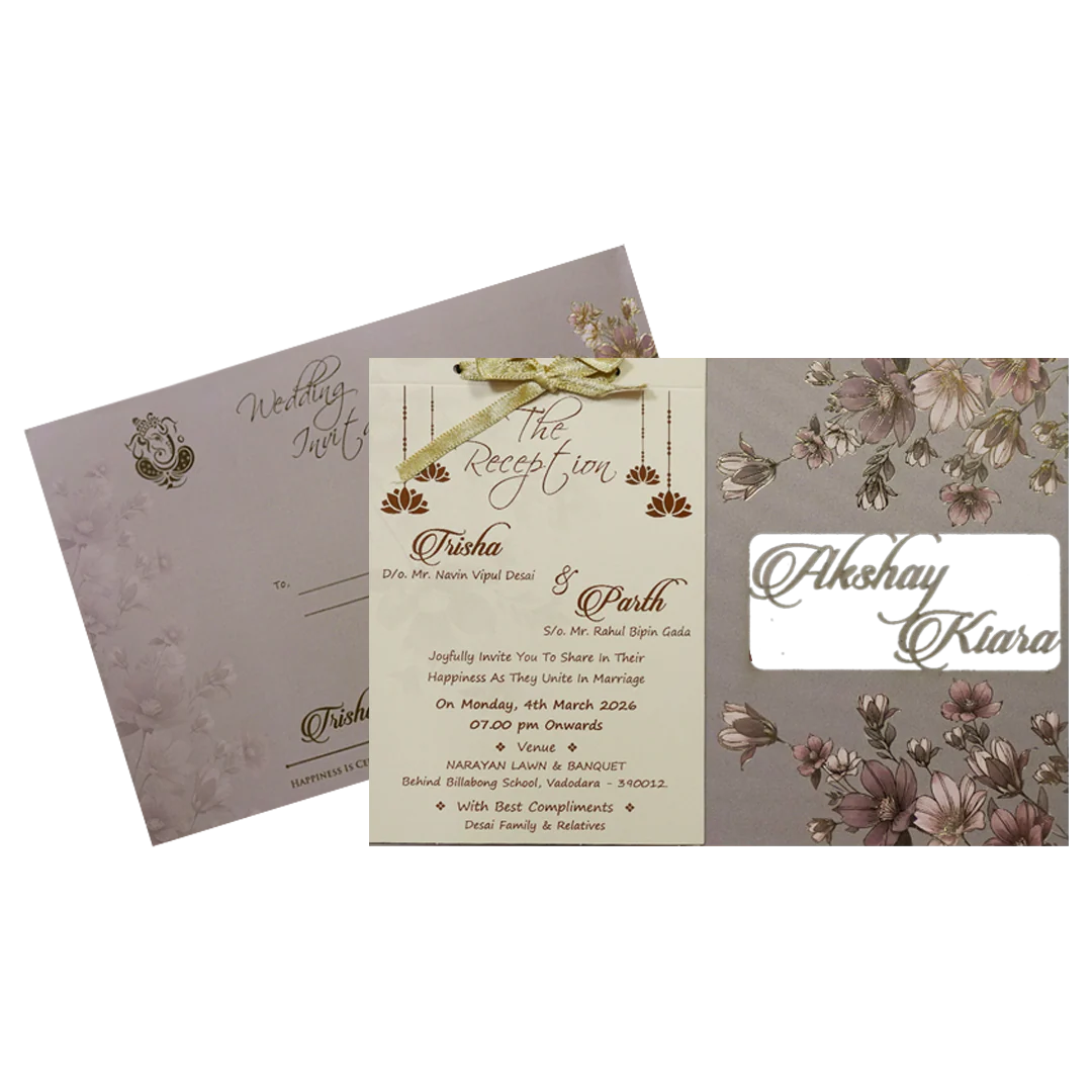 Grey Pink Floral Laser-Cut Wedding Card-KSH72860 - Image 2