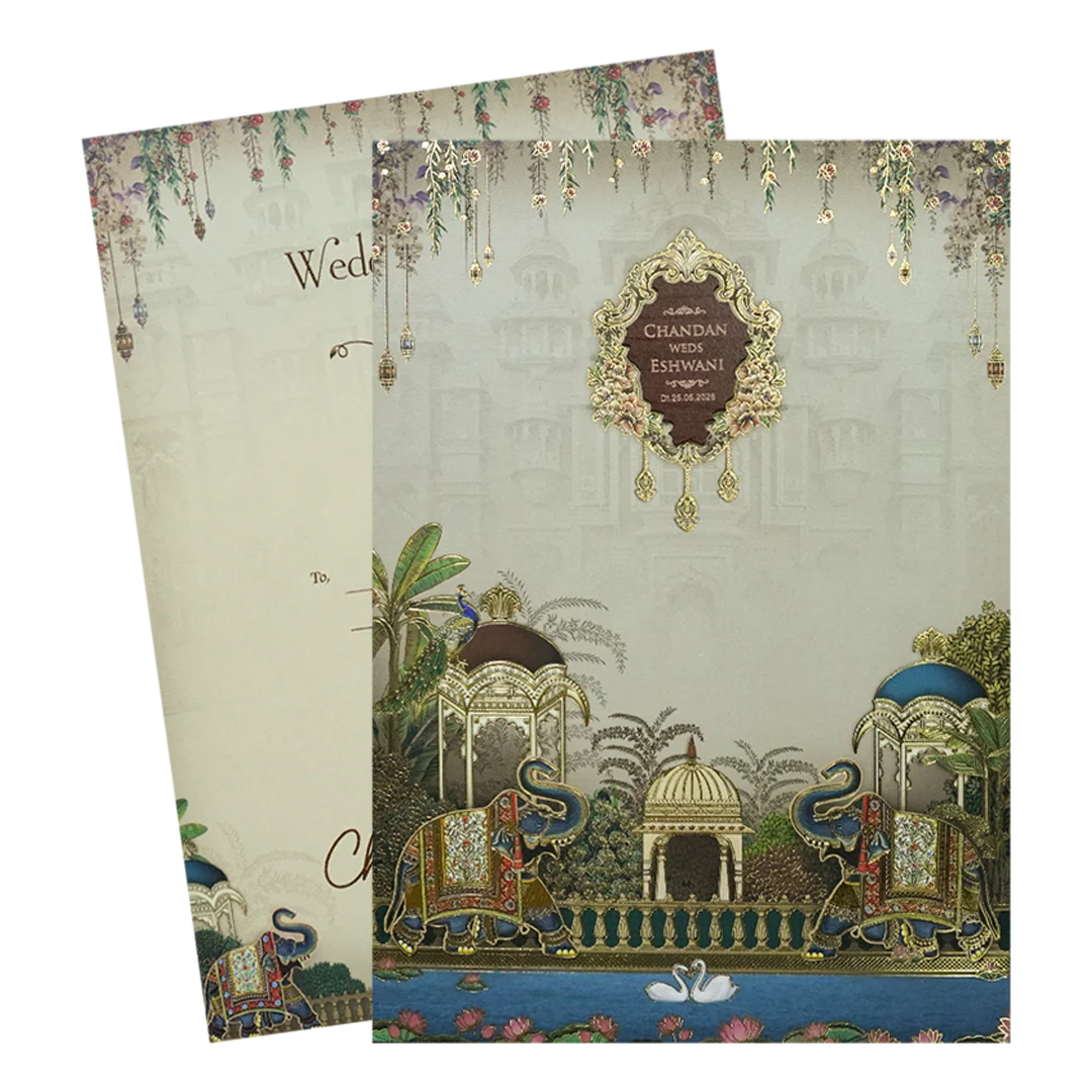 Grey Royal Elephant Padded Wedding Card-KSH72530 - Image 2