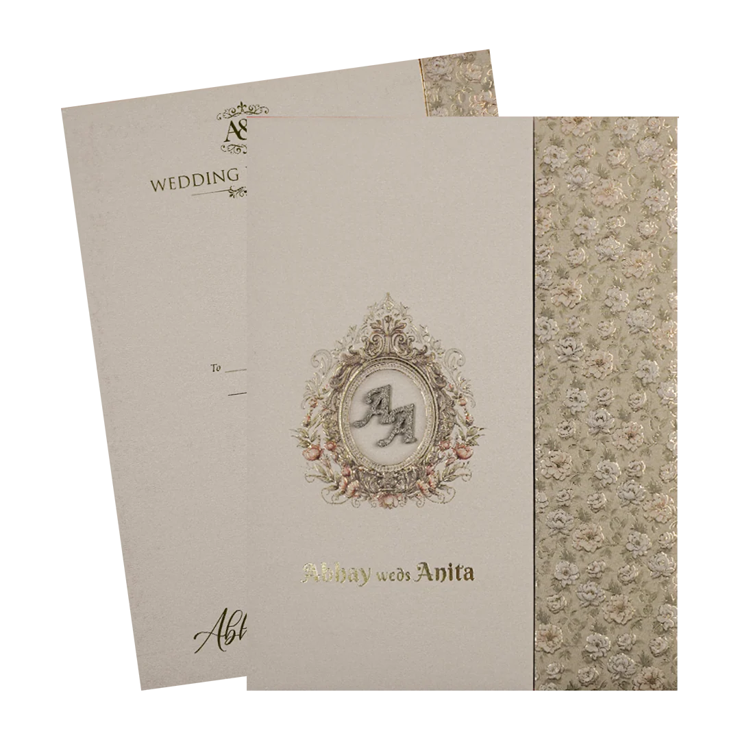 Grey Silver Floral Padded Wedding Card-KSI64240 - Image 2