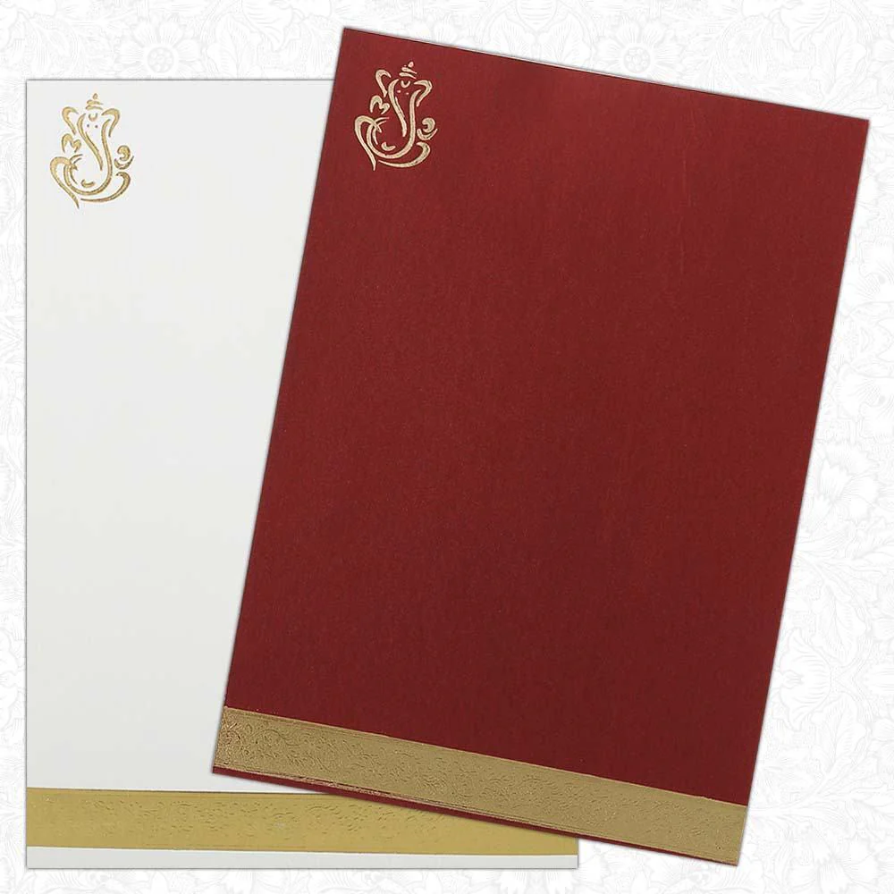 Invitation Card Elegant Maroon Ganesha Wedding Cards-KNK2389
