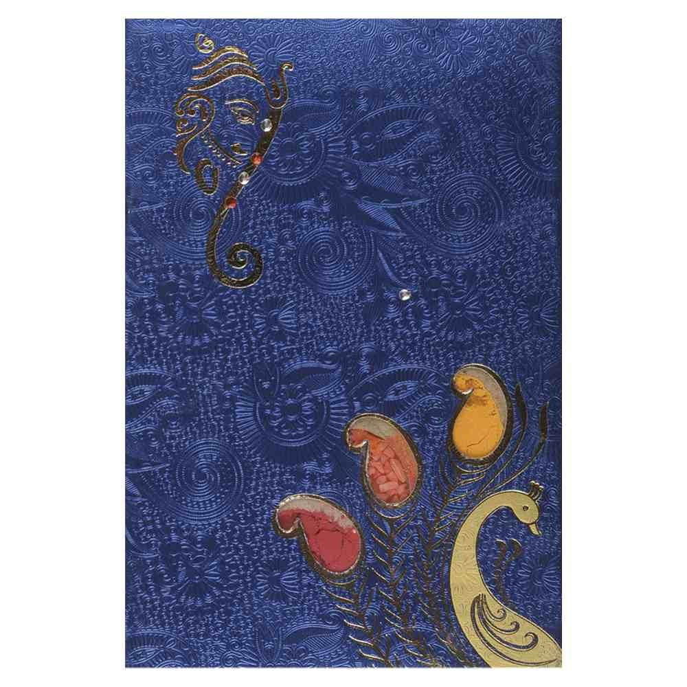 Invitation Card - Ganesha and Peacock invitation card on Metallic blue - KNK1256 - Image 2