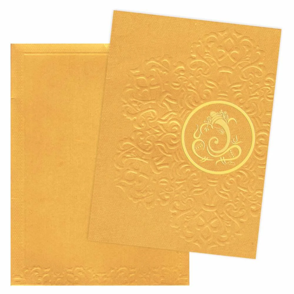 Gold Ganesha With Floral Design Invitation Card-Knk4629 - Image 2