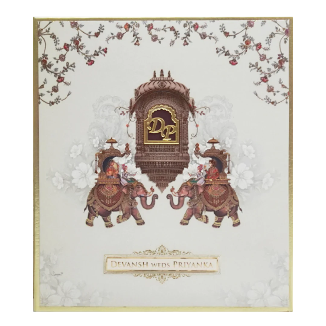 Peach Cream Elephant Padded Wedding Card-KAC05630 - Image 2