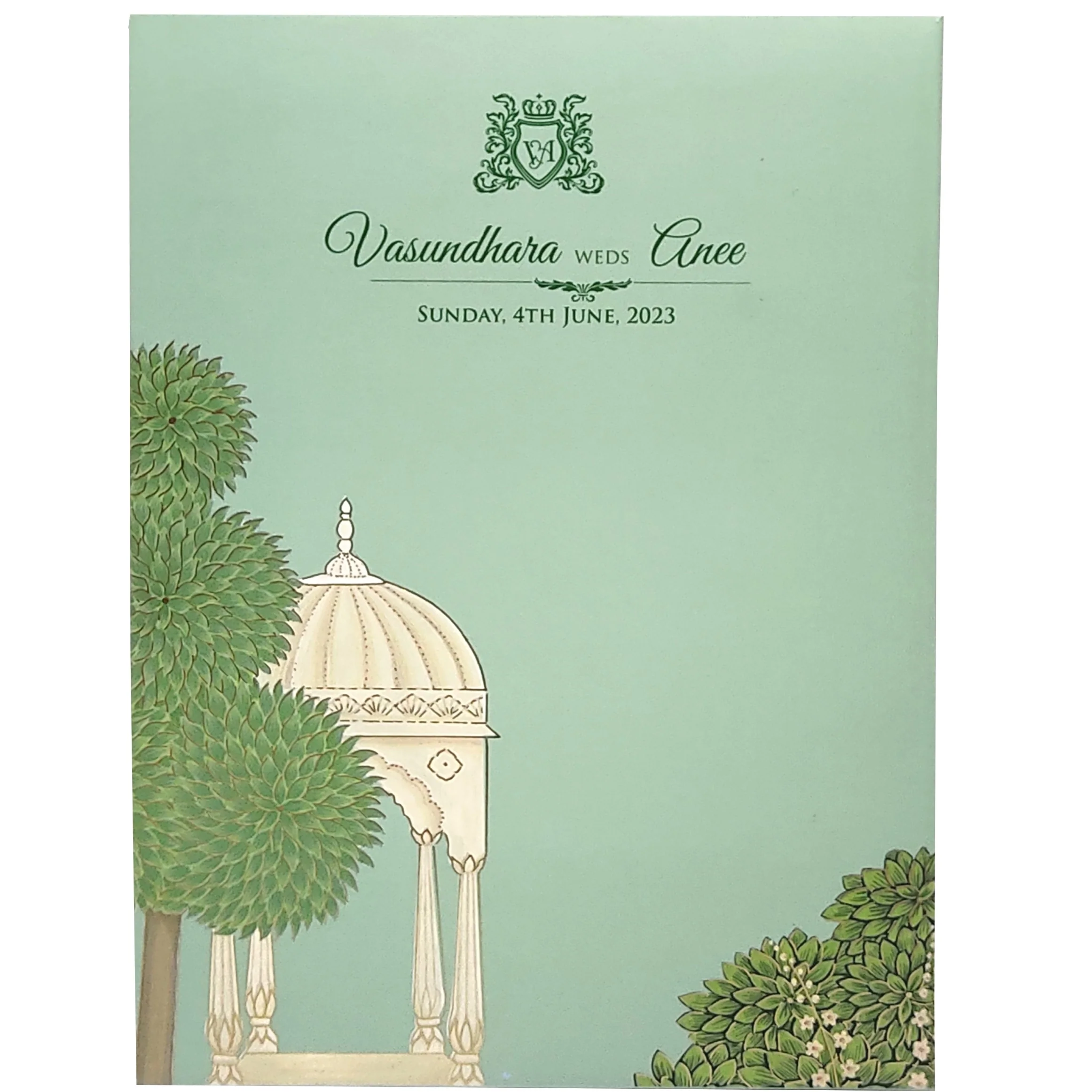 Green Arch Padded Wedding Card-Kbm04130 - Image 4