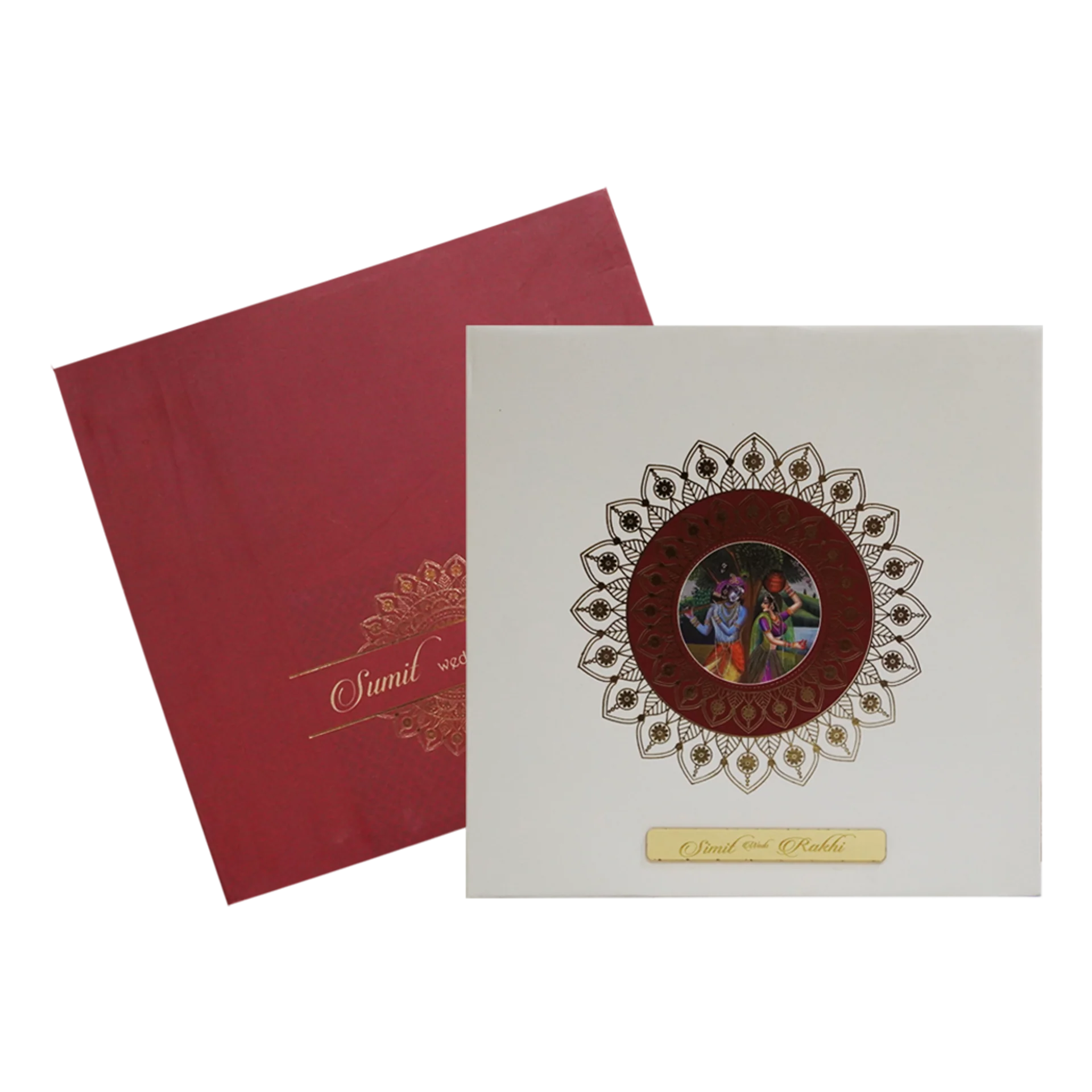 White Floral Radha Krishna Invitation Card-KBM04170 - Image 2