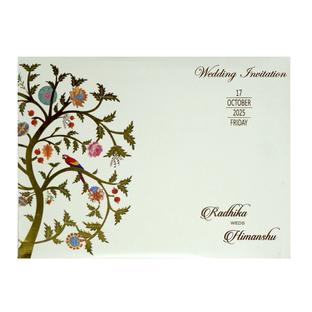 White Gold Foil Tree Wedding Card-KBM04380 - Image 4