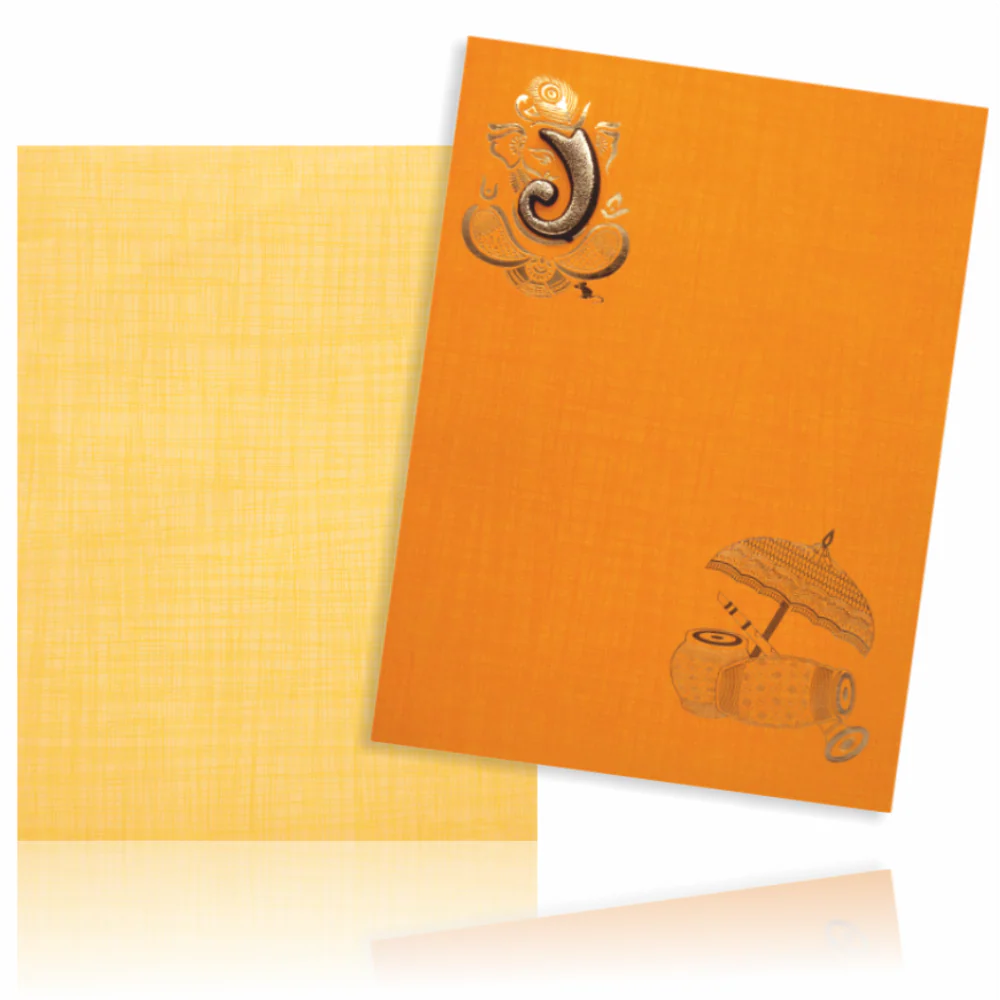 Orange Paper Print Dhol Design Shaadi Card-KNCM808O - Image 2