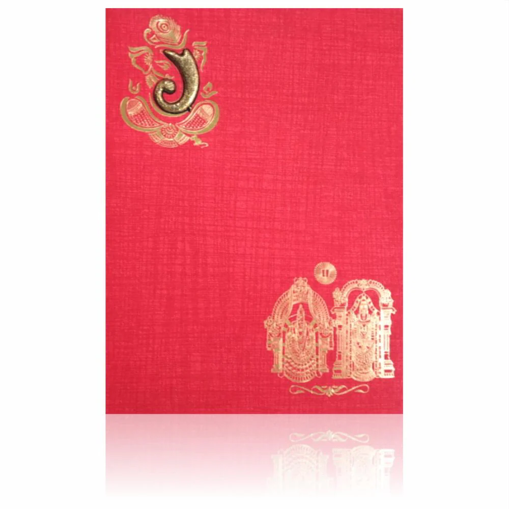 Red Classic Paper Print Balaji And Padmavathi Hindu Wedding Invitation Card-KNCM810R - Image 3