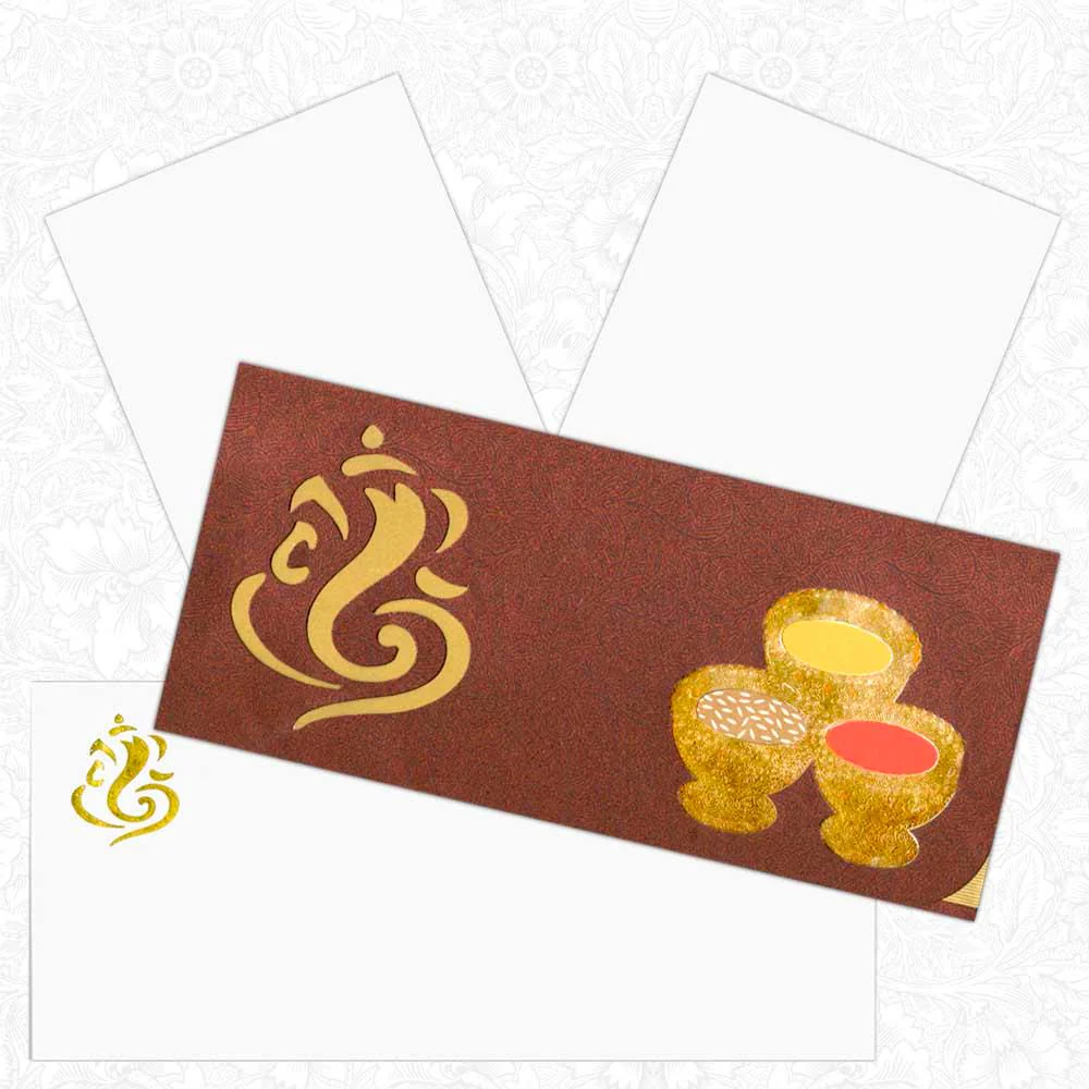 Maroon Die Cut Ganesha Invitation-KNK1302