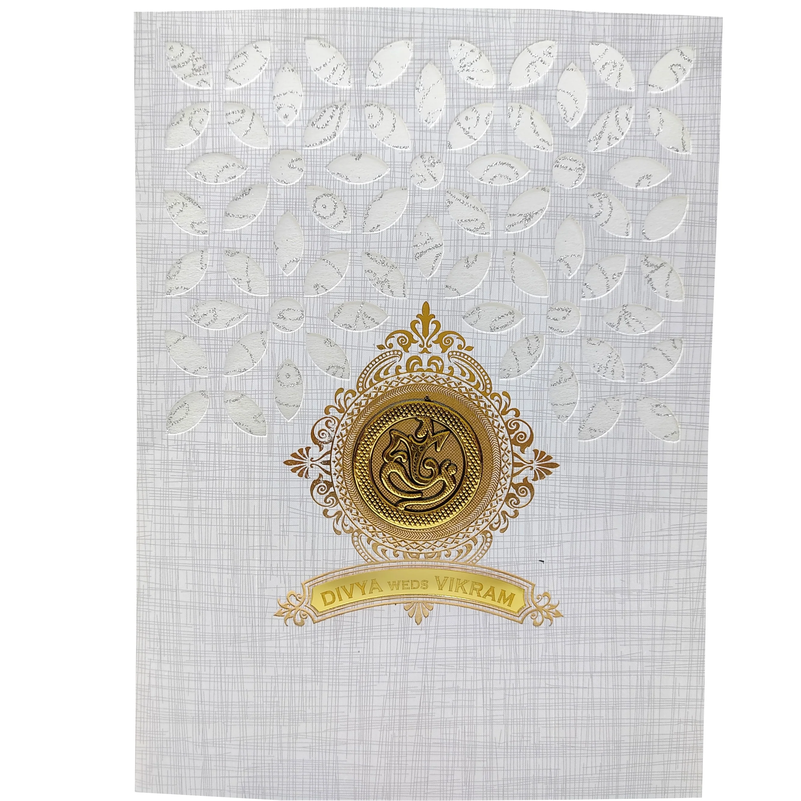 Grey Metallic Laser Cut Wedding Card In Gold Wolly-KNK7034G - Image 3