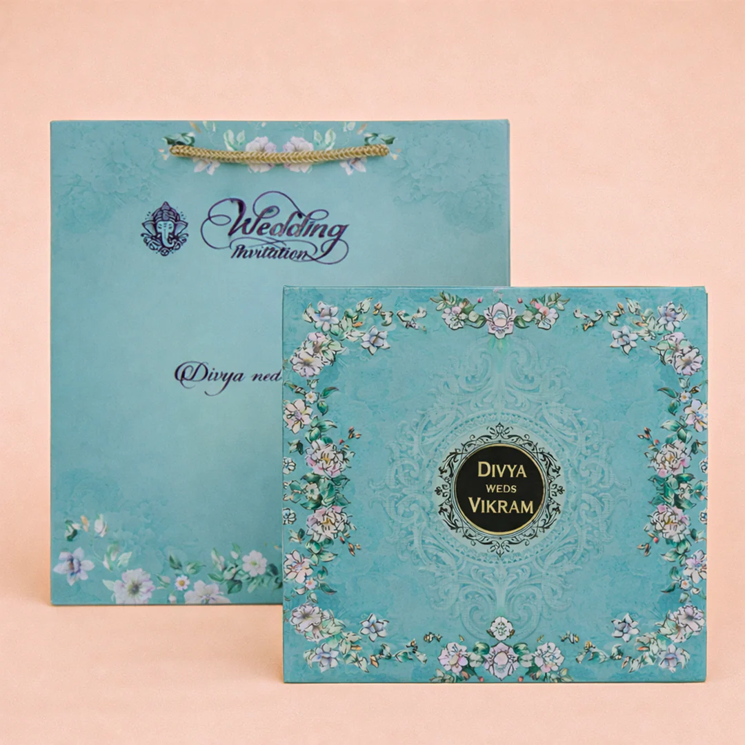 Blue floral sweet box invitation card-KNK8901B - Image 2