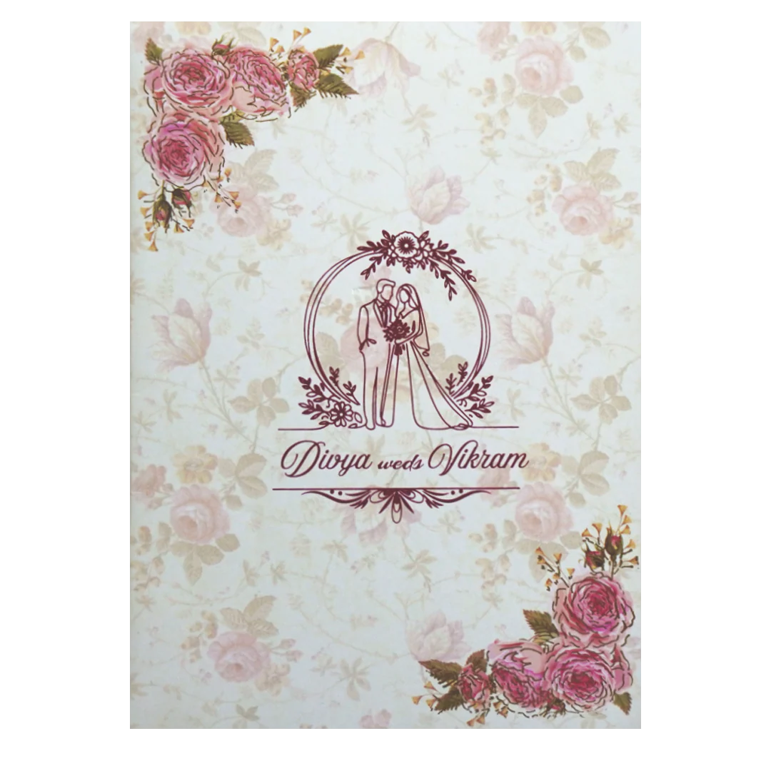 Pink Classic Uncoated Floral Invitation Card In Offset-KNKC4041 - Image 3
