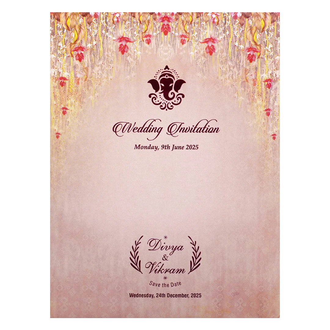 Orange Classic Floral Wedding Card In Offset Print-KNKC4056 - Image 4