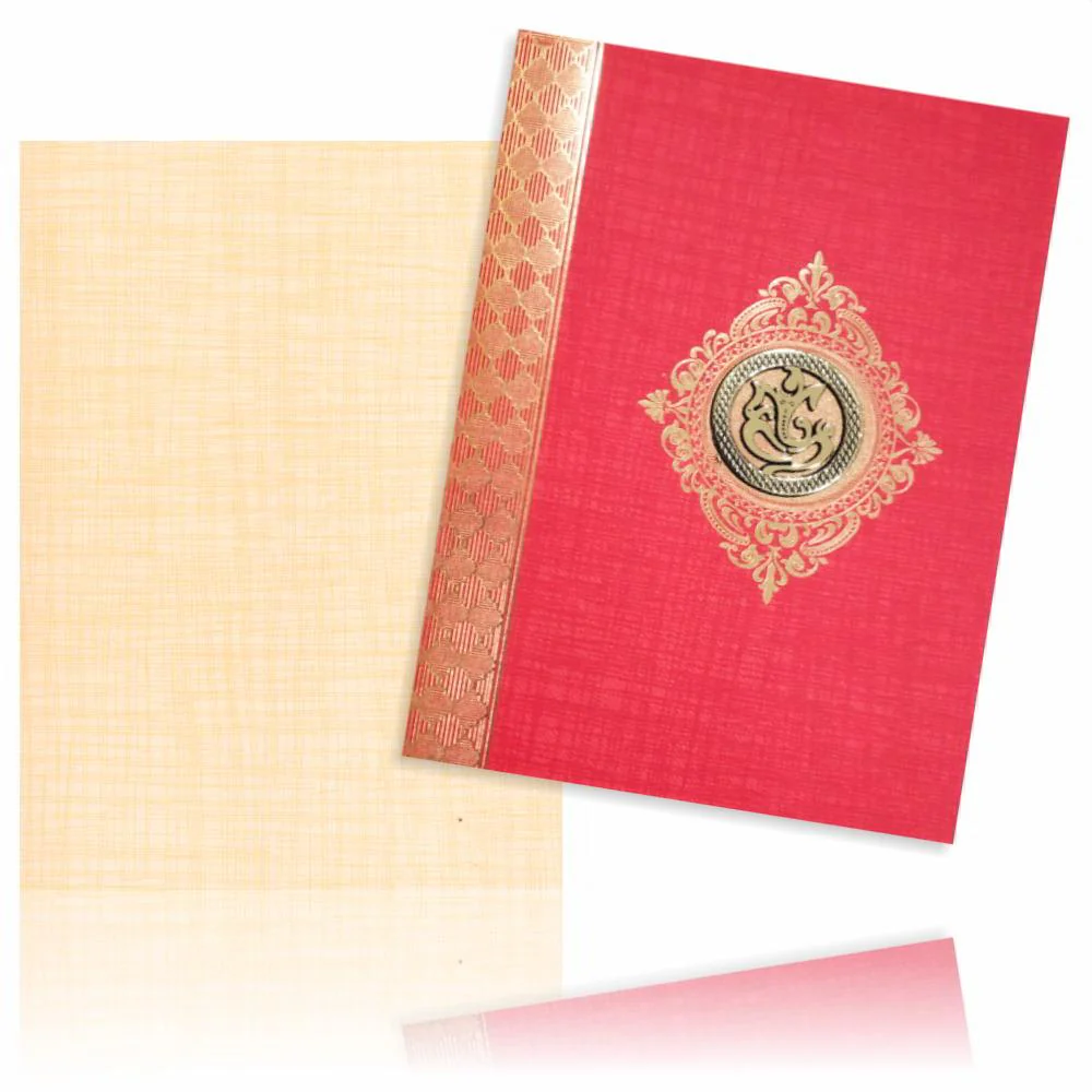 Red Prince Paper Gold Border Wedding Card-KNPM705R - Image 2