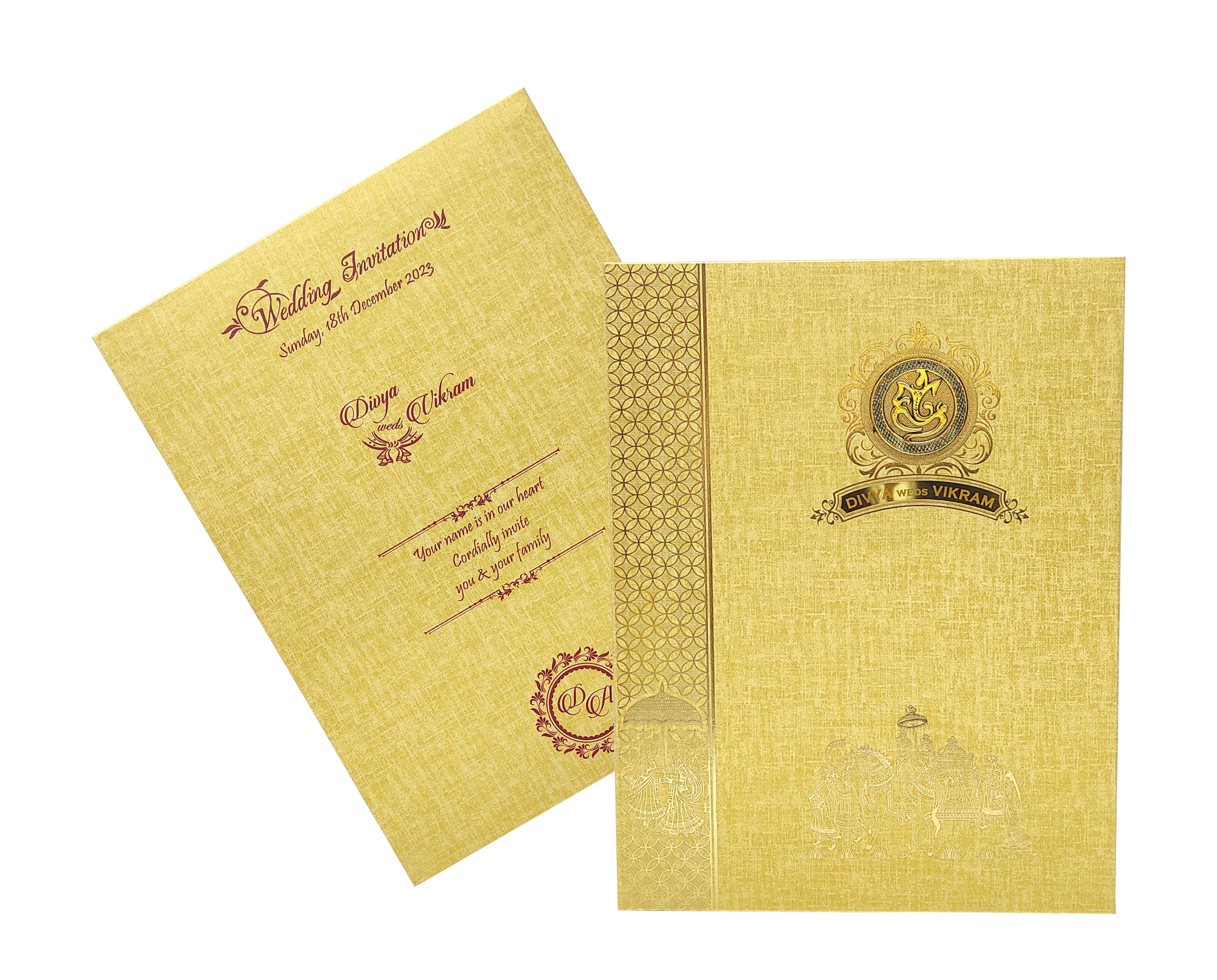 Brown Gold Padded Hindu Wedding Card With Baraat Image-KNPP8509N - Image 2