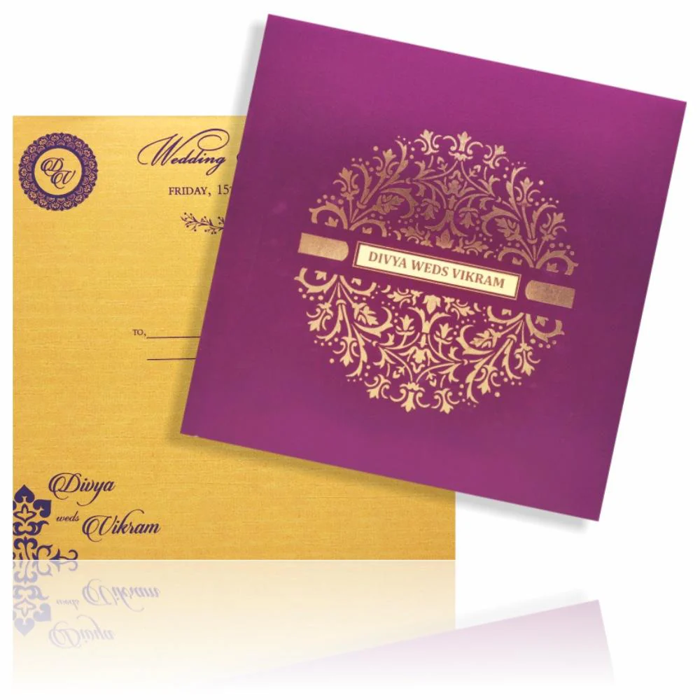 Purple Premium Padded Satin Wedding Card-KNPS6502V - Image 2