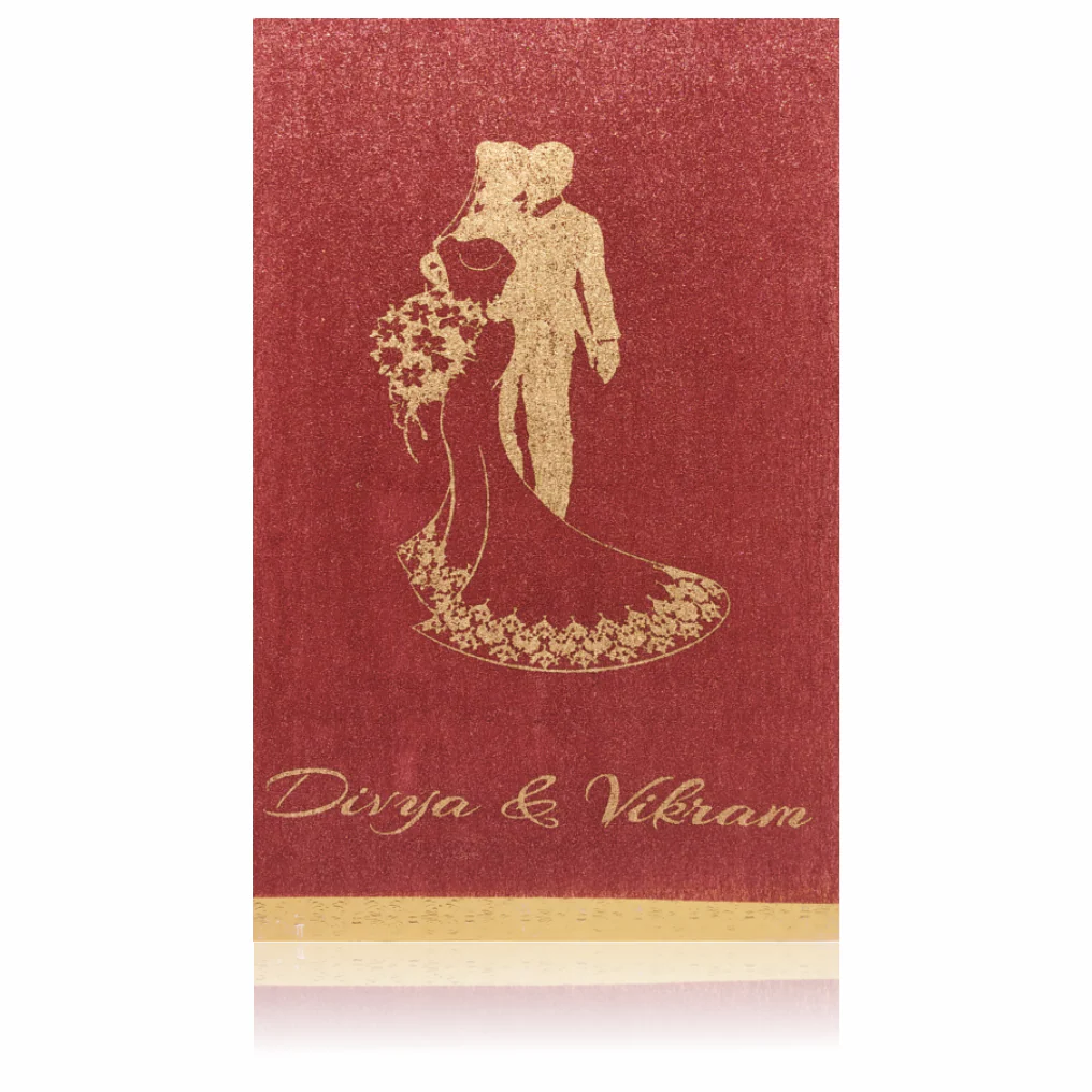 Classy Dark Red Single Sheet Wedding Invitation Card-KNS9003W - Image 2