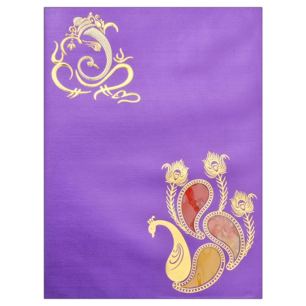 Purple Peacock Feathered Invitation Card-Knk4297 - Image 3