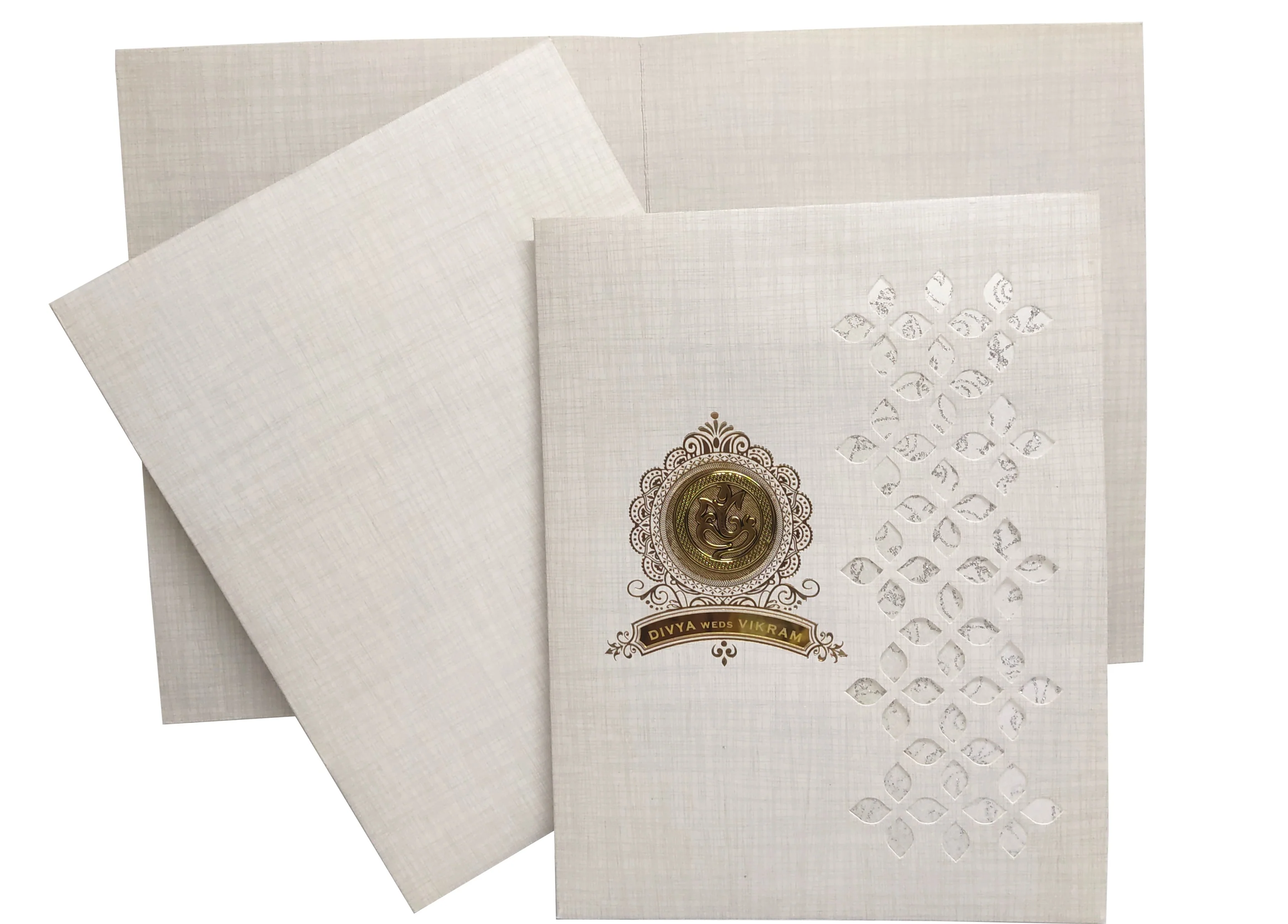Grey Jumbo Metallic Die Cut Wedding Card With White Wooly-KNK9402G