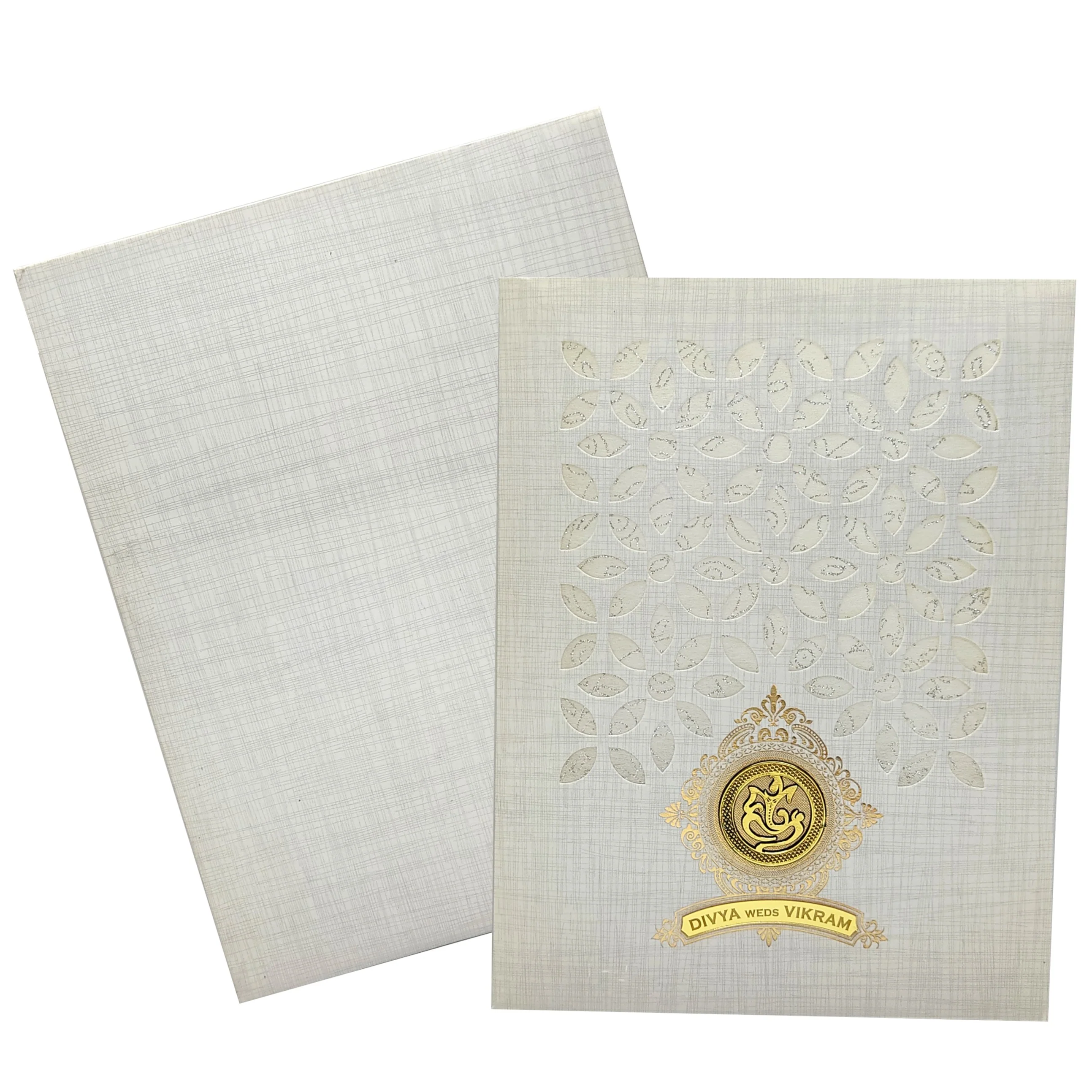 Grey Metallic Laser Cut Invitation Card With Ganesha-KNK9405G - Image 2