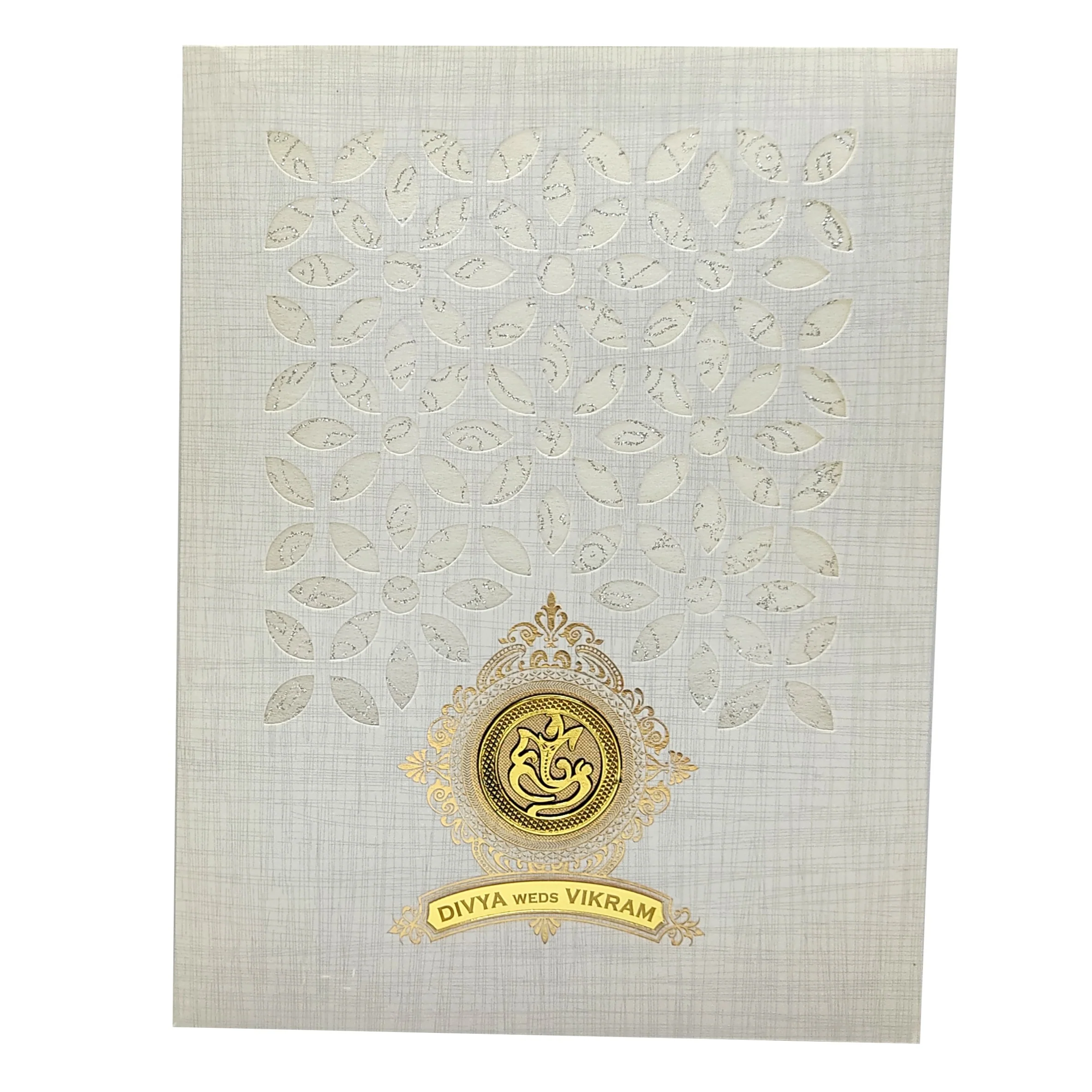 Grey Metallic Laser Cut Invitation Card With Ganesha-KNK9405G - Image 3
