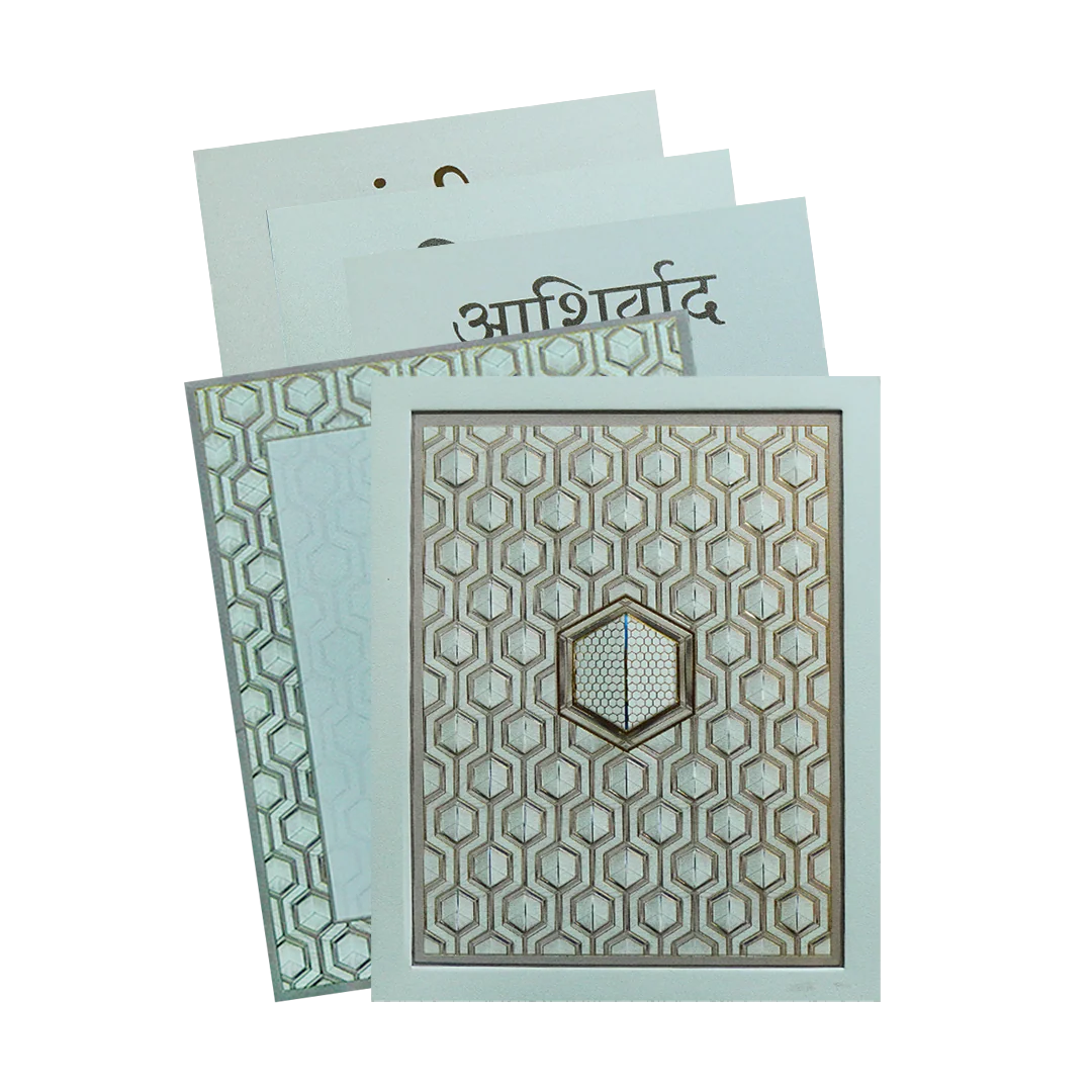 Ivory & Gold Padded Geometric Wedding Invitation Card-KPR24770