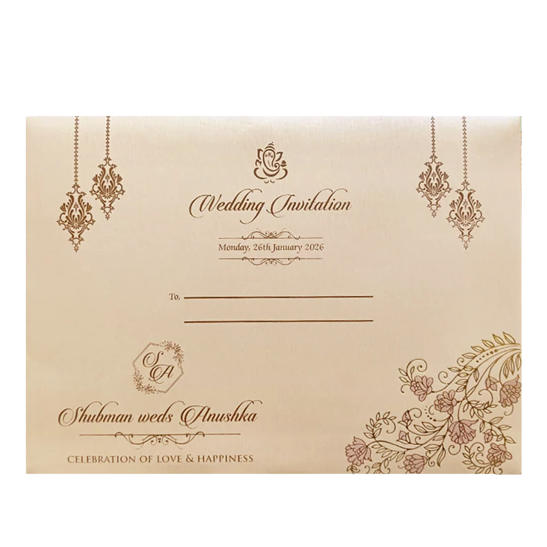 Ivory Padded Embossed Floral Wedding Invitation Card-KRB09710 - Image 4
