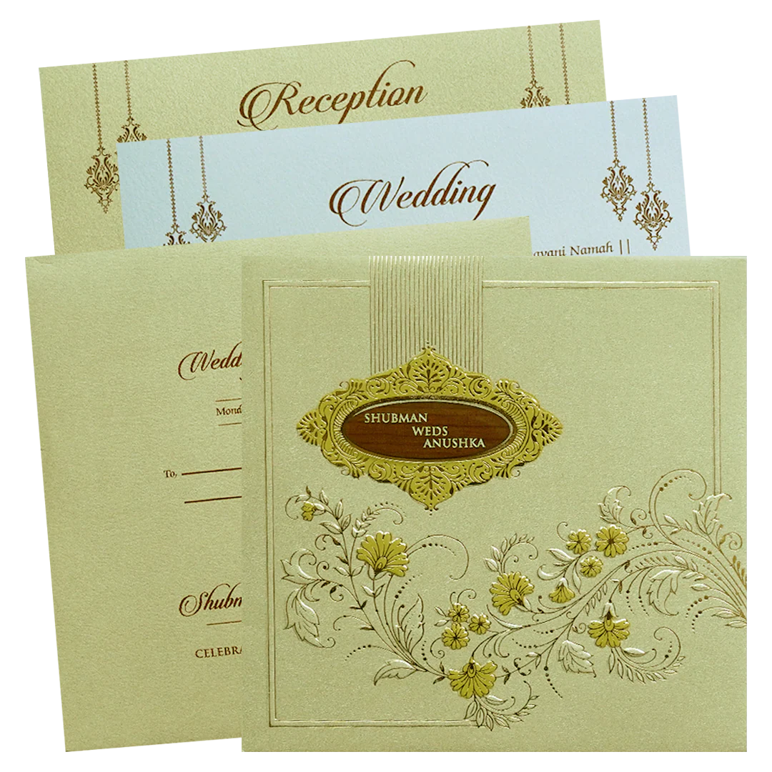 Ivory Padded Gold Foil Embossed Wedding Invitation Card-KRB09581