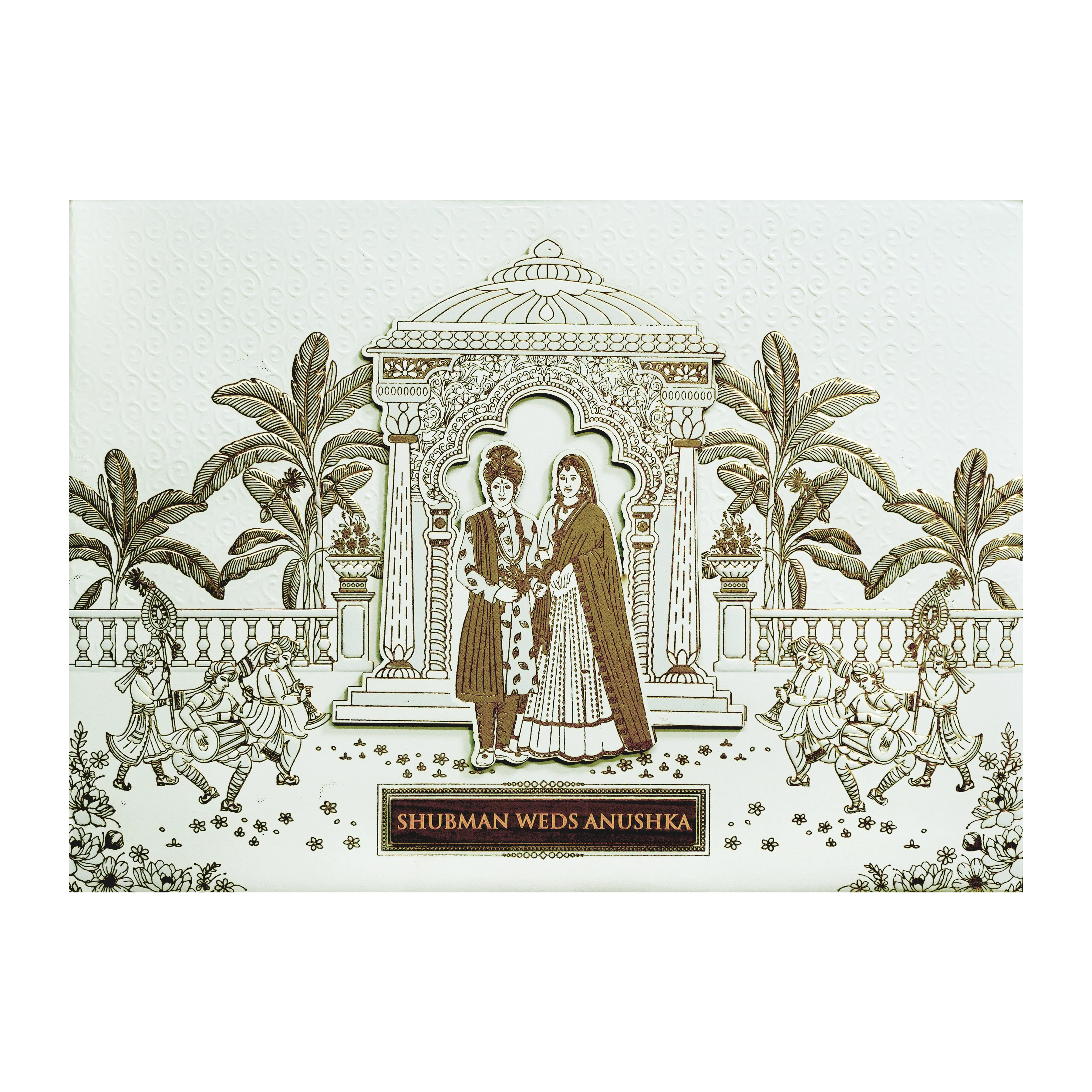 Ivory Padded Wedding Invitation Card with Embossed Floral Design-KRB09771 - Image 3