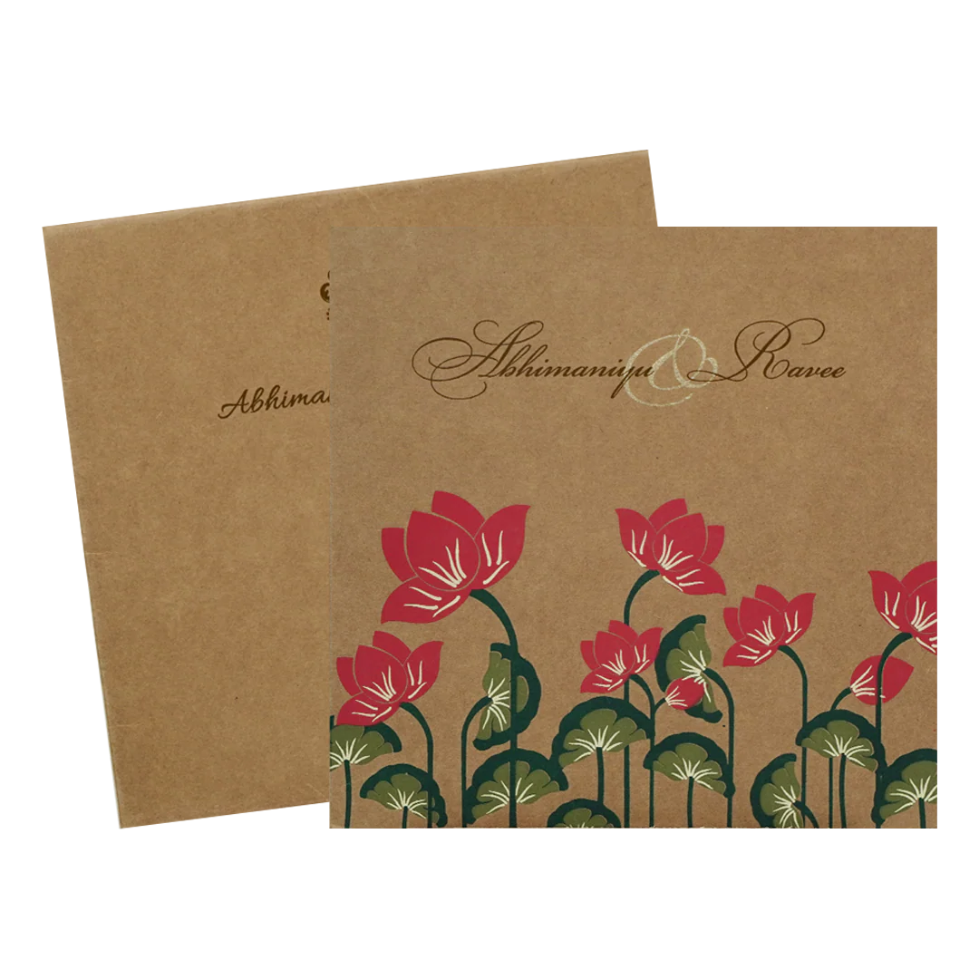 Kakhi Brown Red Floral Wedding Card-KRC28552 - Image 2