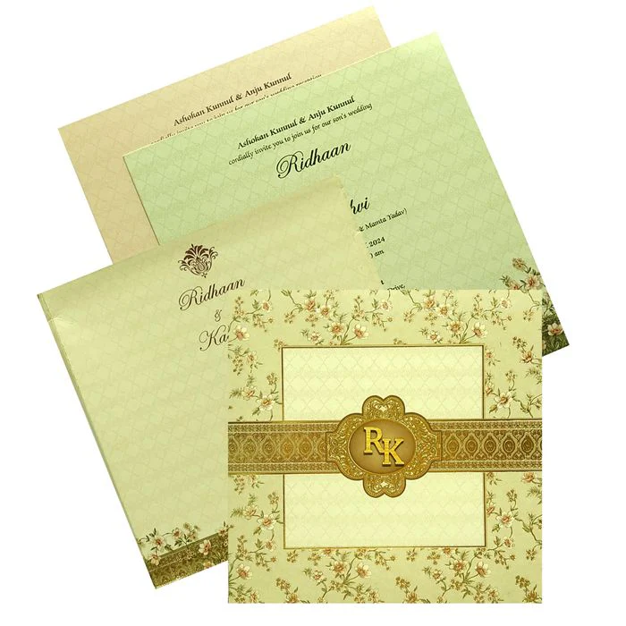 Beige Floral Padded Invitation Card-KRC29950