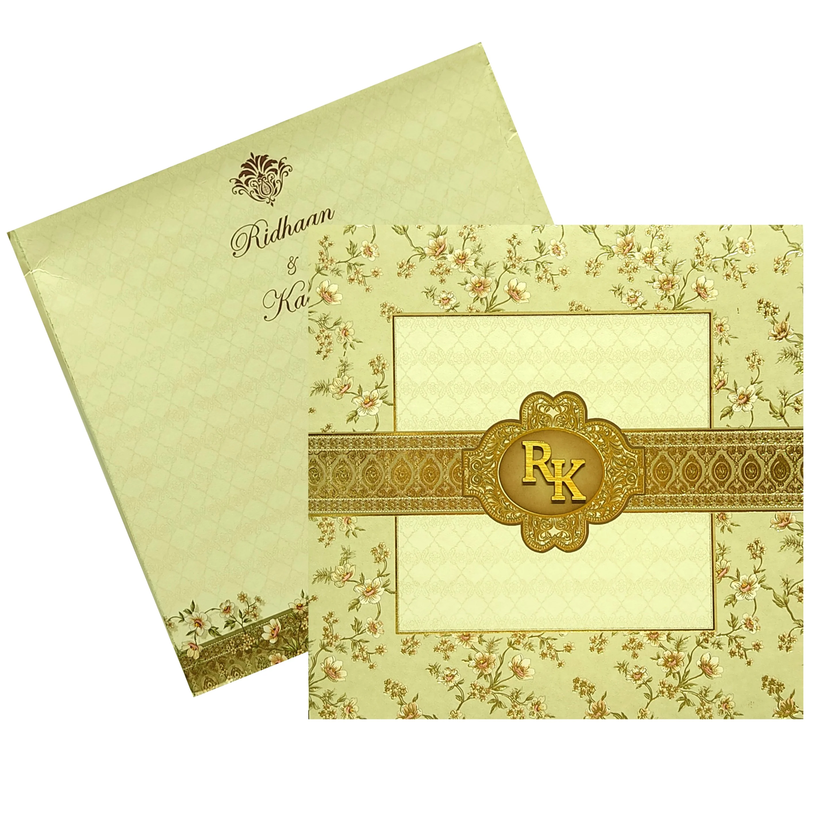 Beige Floral Padded Invitation Card-KRC29950 - Image 2