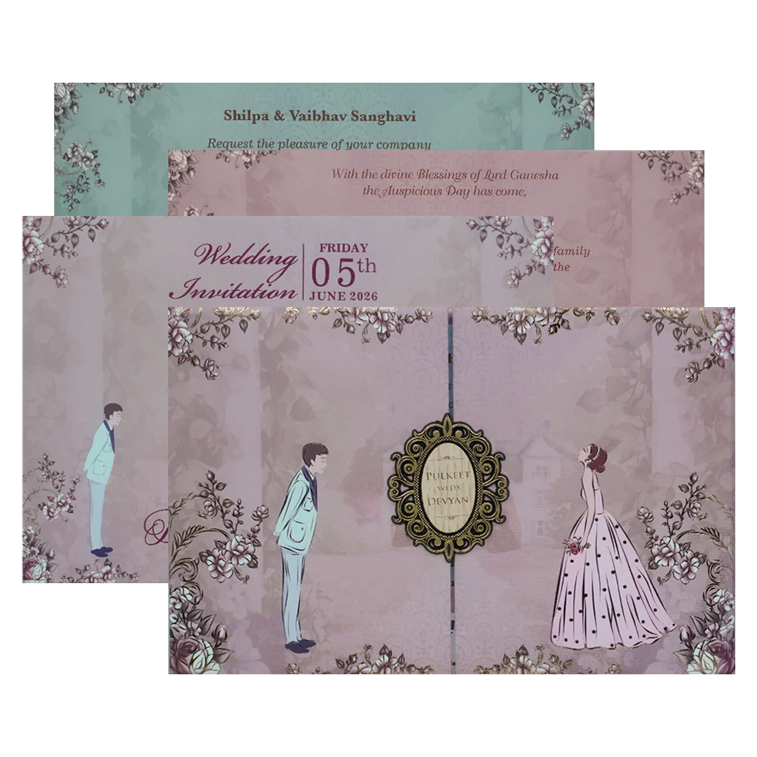 Lavender Bride Groom Padded Wedding Card-KJTS1837