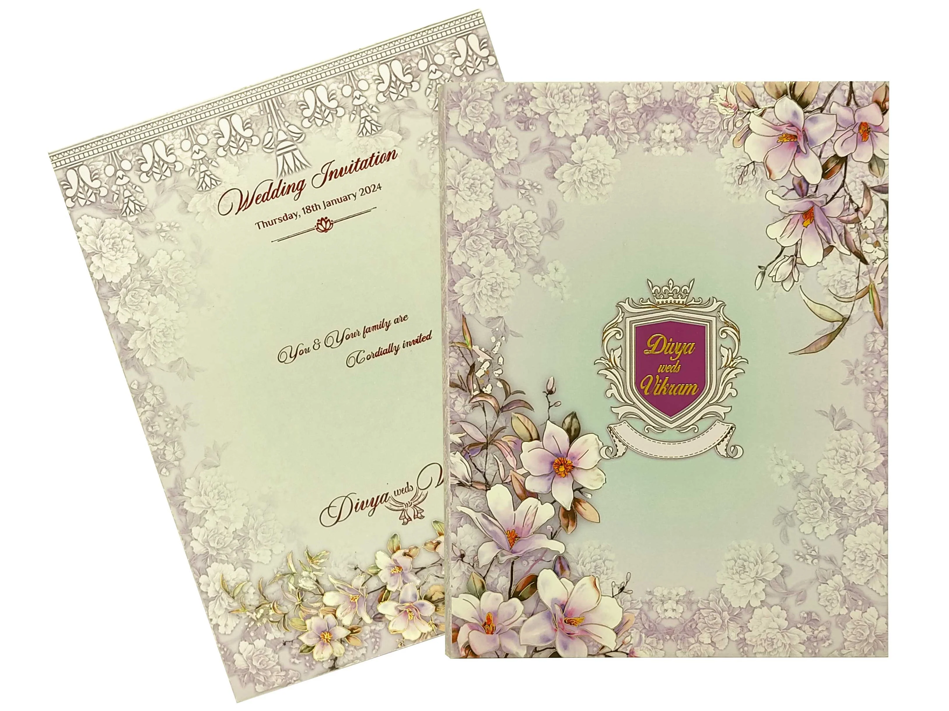 Lavender Floral Designer Padded Invitation Card-KNPO03AP - Image 2