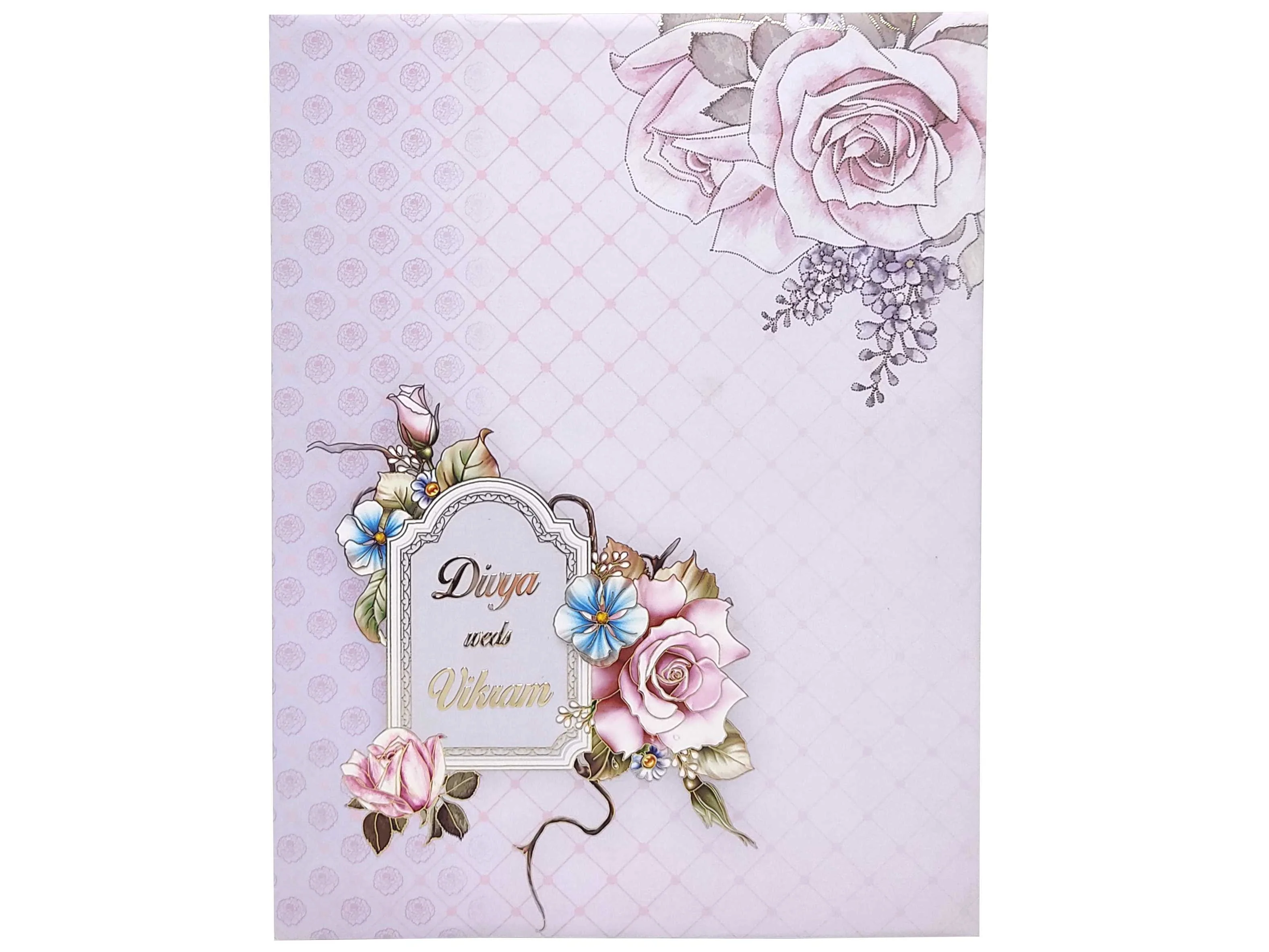 Lavender Floral Designer Padded Wedding Card-KNPO01AP - Image 3