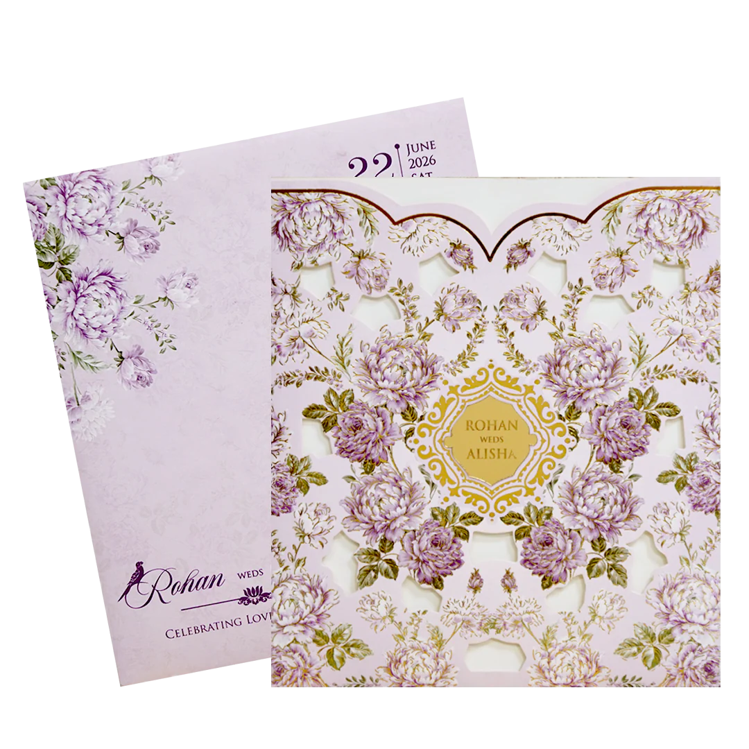 Lavender Floral Laser Cut Wedding Card - KFR14250 - Image 2