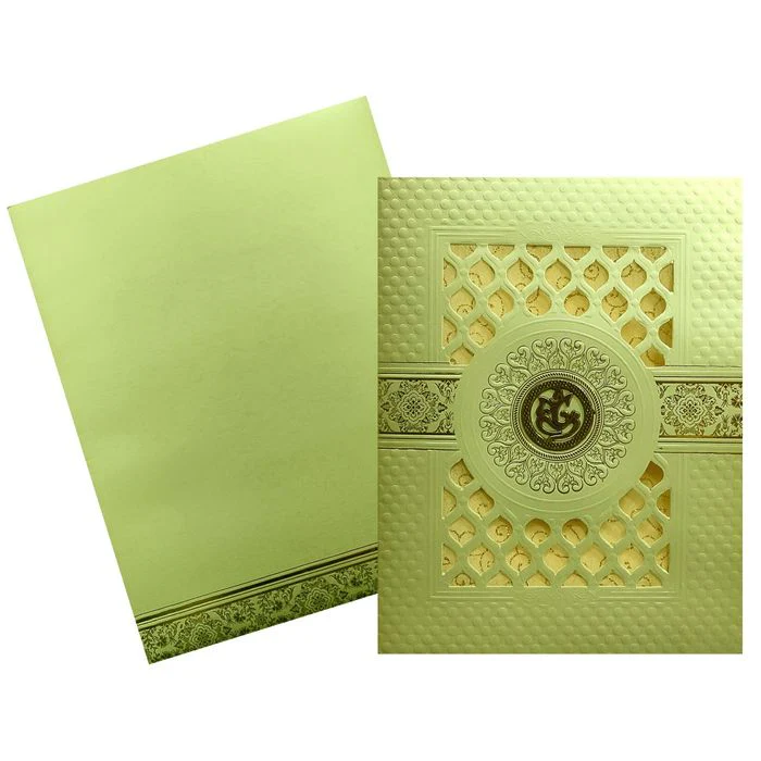 Green Laser Cut Single Sheet Wedding Card-KNL1305G - Image 2