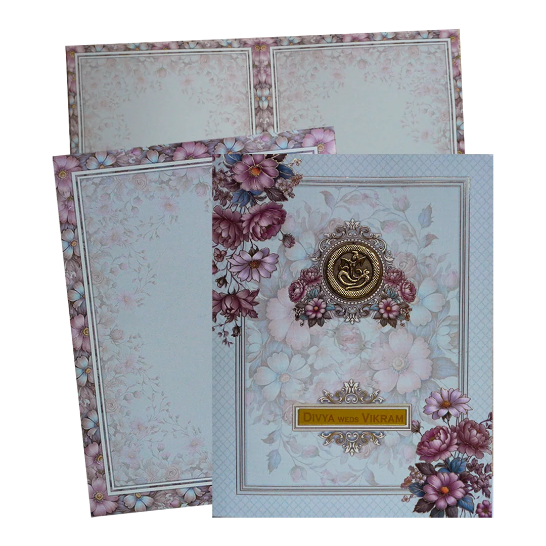Light Blue Floral Box Wedding Card-KNKN6309