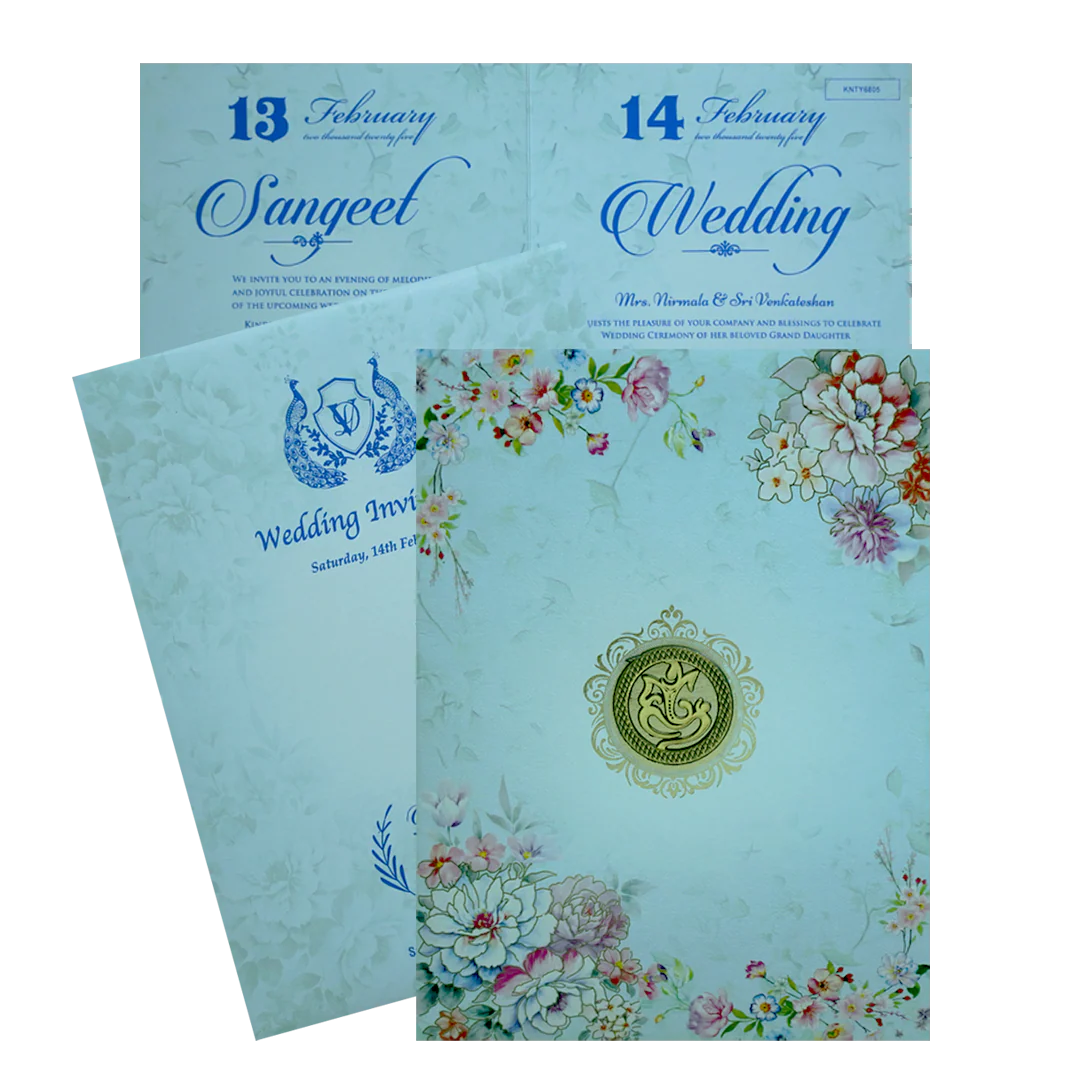 Light Blue Floral Wedding Invitation Card-KNTY6805