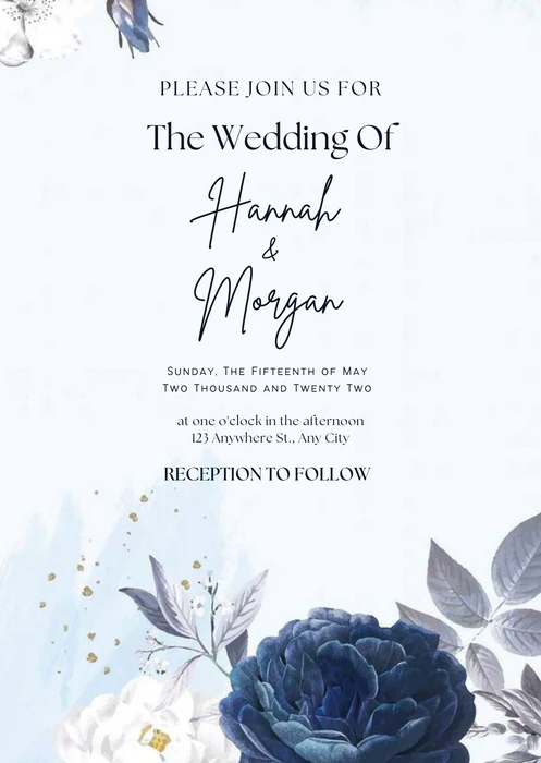 Light Blue Floral Reception Party Invitation-AARPI005 - Image 2