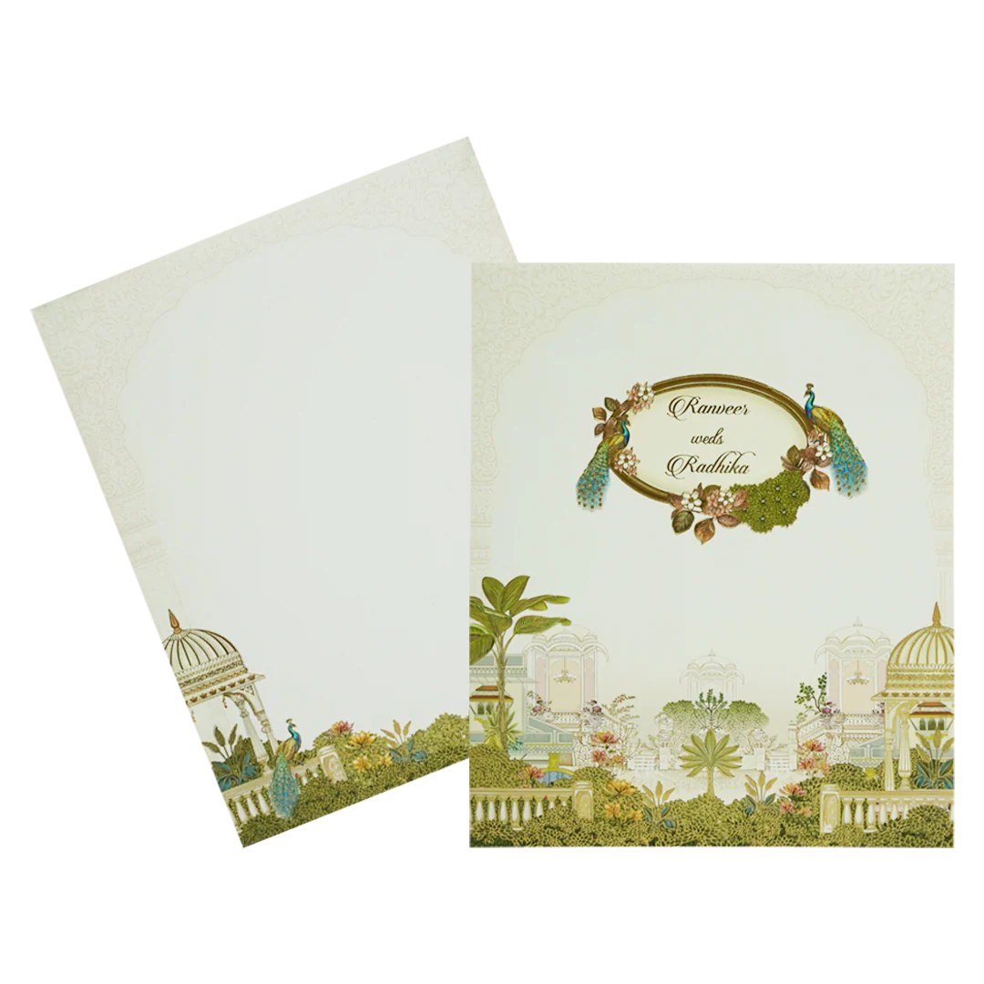 Lime Yellow Peacock Padded Wedding Card-Kac05320 - Image 2