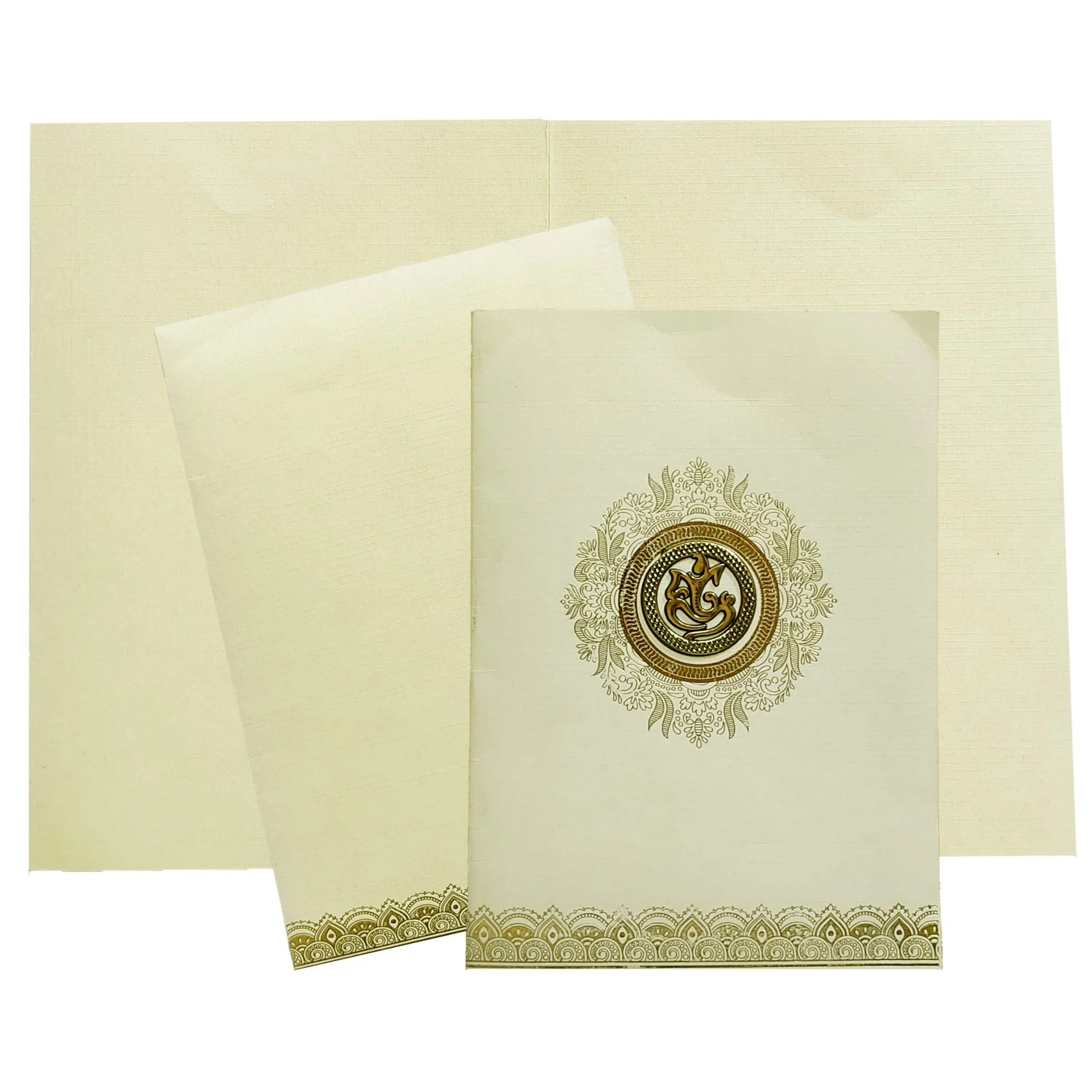 Cream Metallic Gold Foiling Design With Floral Lace-KNCM16CG