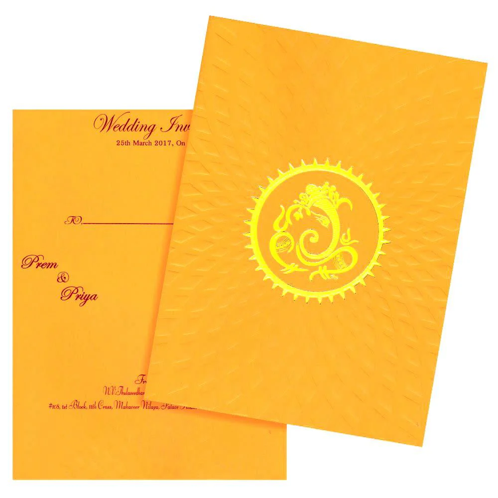 Lovely Yellow Shading With Ganesha Theme Wedding Card - KNK3257 - Image 2