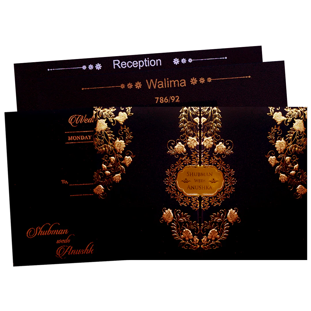 Luxury Black & Gold Embossed Wedding Invitation Box-KRB09712